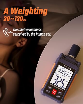 Decibel Meter, TopTes TS-501B Sound Level Meter with 2.25 Backlit LCD Screen, Portable SPL Tester with A/C Weighted, Range 30-130dB, MAX/MIN, Data Hold, Use for Home, Noisy Neighbor, Factory - Orange