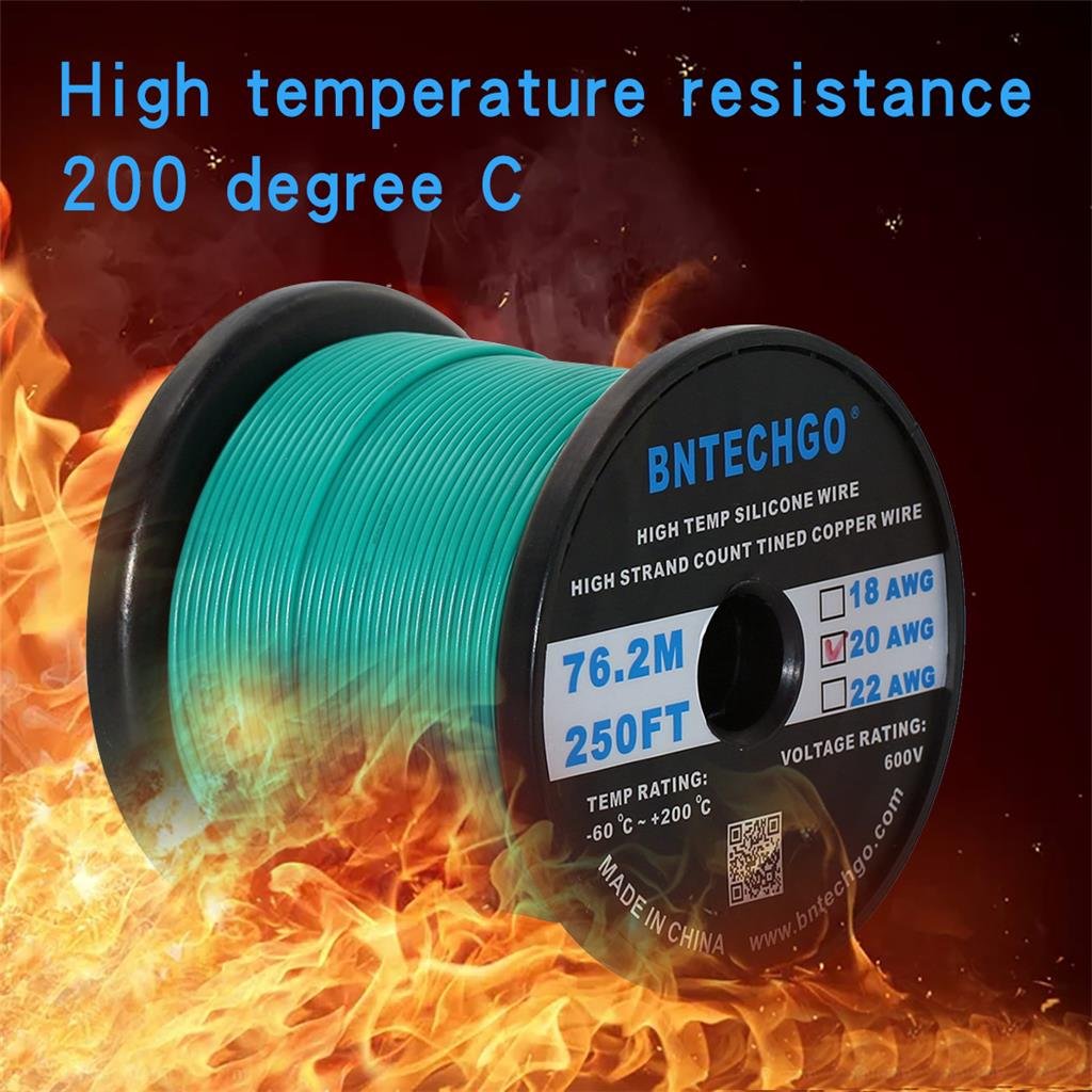 Bntechgo - Carrete de cable flexible calibre 20 AWG (1,8 mm de diámetro), cobre estañado trenzado, bobina de 76 m, verde