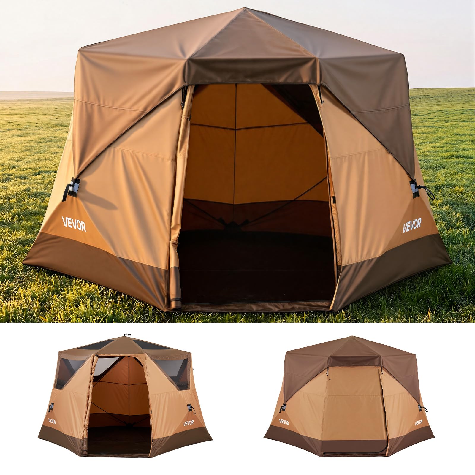 VEVOR Tenda da Campeggio per 6 Persone, Tenda a Cabina Istantanea Pop-up con Telo Antipioggia e Finestre in Rete, Portatile Impermeabile con Borsa Trasporto, per Campeggio Escursionismo in Famiglia