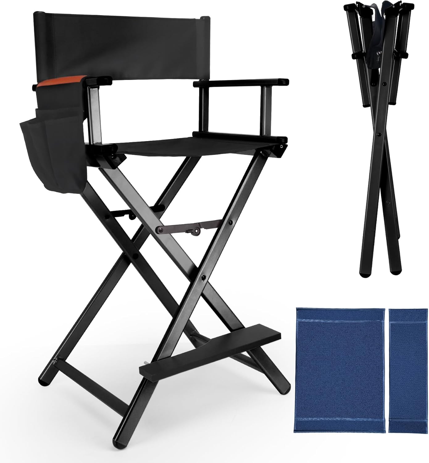 HAISKY30 Extra Tall Folding Directors Chairs for Makeup Artist and Client, 2 Set Replacement Cover, Storage Side Bags, Portable Footrest, Aluminum Frame 330 lbs Capacity