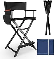 Vista 1 de 30" Extra Tall Folding Directors Chairs for Makeup Artist and Client, 2 Set Replacement Cover, Storage Side Bags, Portable Footrest, Aluminum Frame
