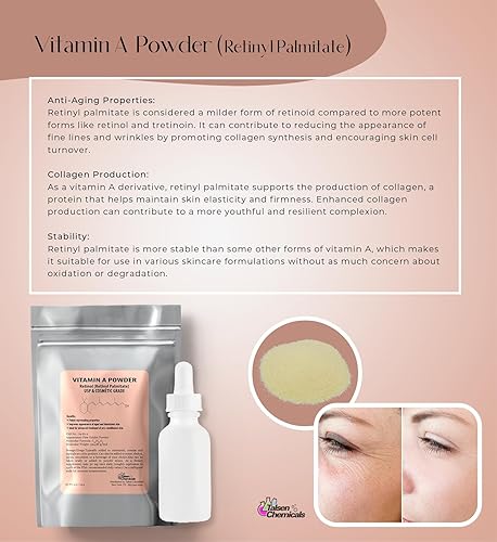 Miniatura 2 de Talsen Chemicals Vitamina A Polvo Retinyl Palmitate, Retinol puro en polvo Vitamina A USP y grado cosmético (1 onza0.99oz)