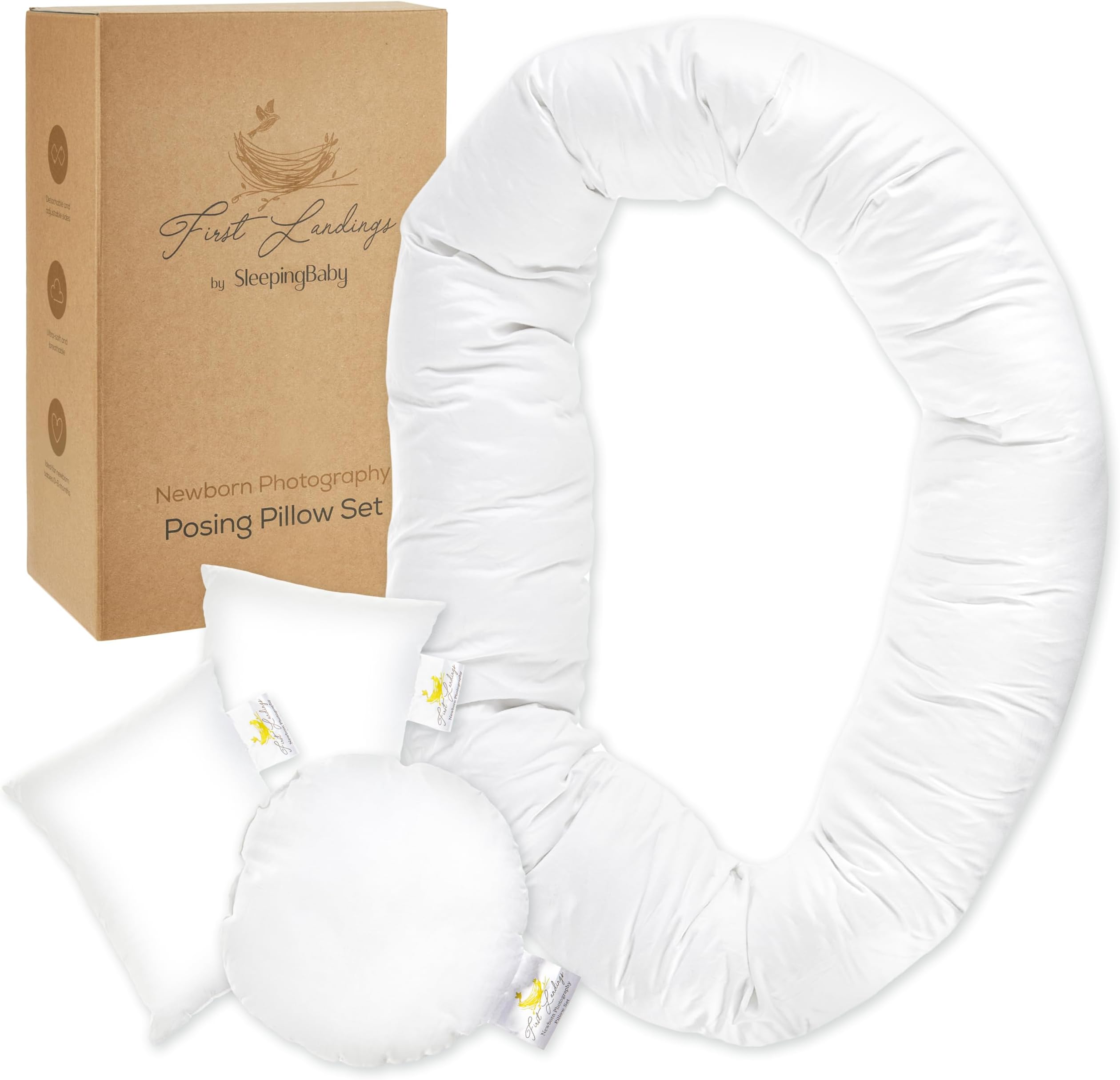 First Landings Newborn Photography Props | Photo Donut Prop and 3 Posing Pillows | Baby Basket for Pictures | Baby Photography Props for Boy or Girl | Props for Photoshoot | Mother's Day Photo Props
