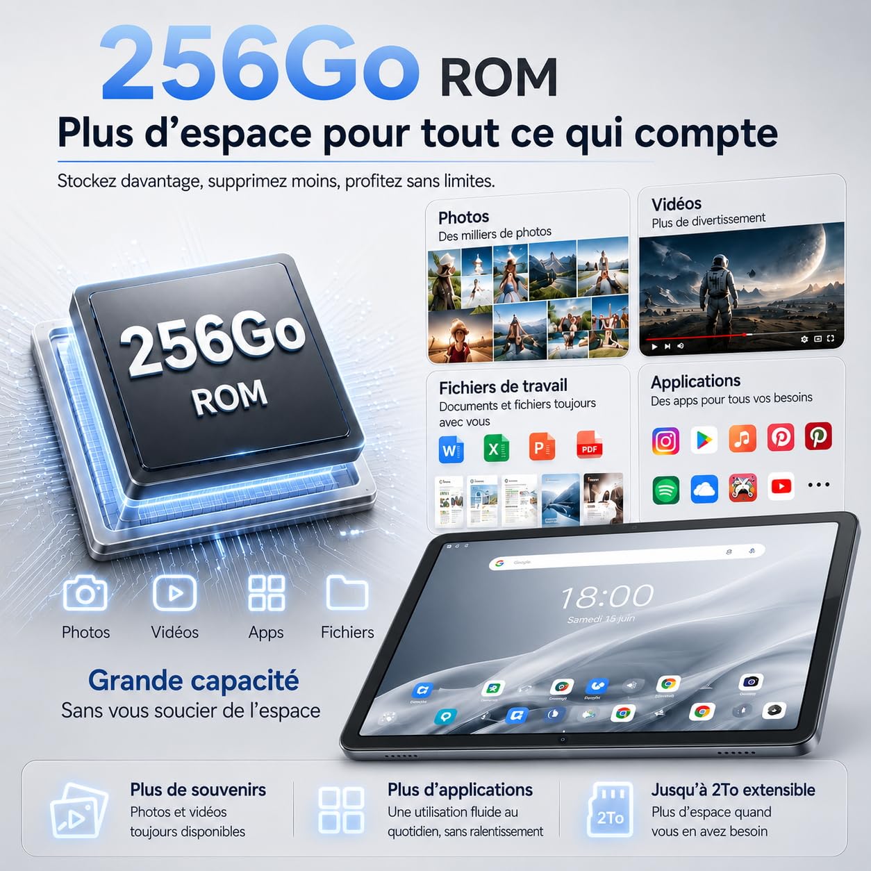 Tablette Android 16 13.4 Pouces 2K FHD+ 120Hz, 24Go+256Go(TF 2To), Octa-Core, Tablette Tactile avec Clavier et Souris, 8300mAh/18W, 16MP+8MP, Widevine L1/Gemini AI/Faciale ID/GPS, Garantie 3 Ans 1PCS