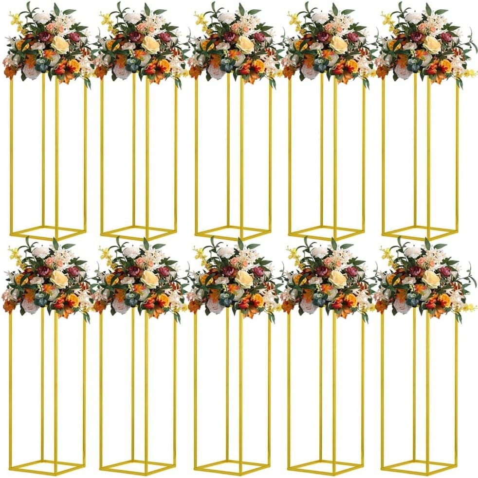 31.5inch 10pcs Gold Wedding Cenerpiece Flower vase, Metal Column Flower Stand, Tall Geometric Centerpieces Vase for Table, Party Wedding Decorations Flower Rack 31.5 Inch -10 pcs