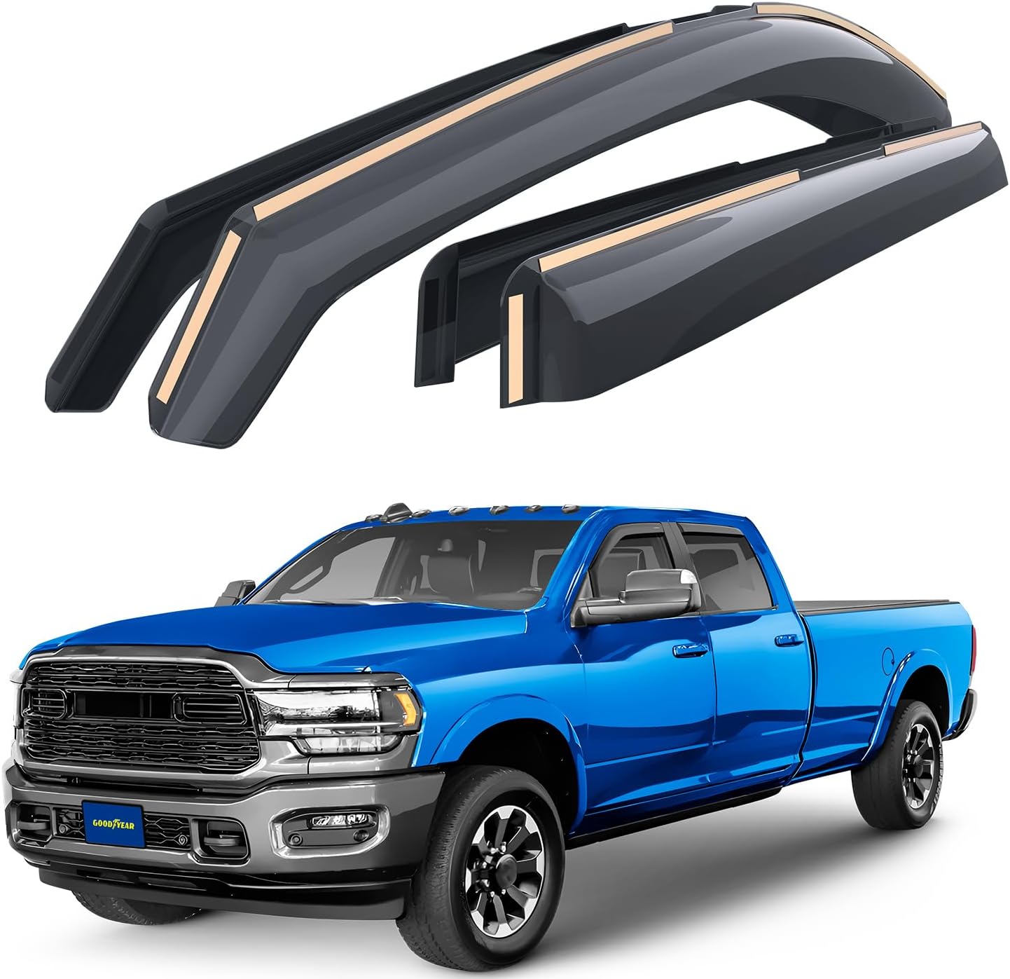 Goodyear Shatterproof in-Channel Window Deflectors for Dodge RAM 2500 3500 (New Body Style) 2019-2026 Crew Cab, Rain Guards, Window Visors for Cars, Vent Deflector, Car Accessories, 4 pcs- GY003404LPv