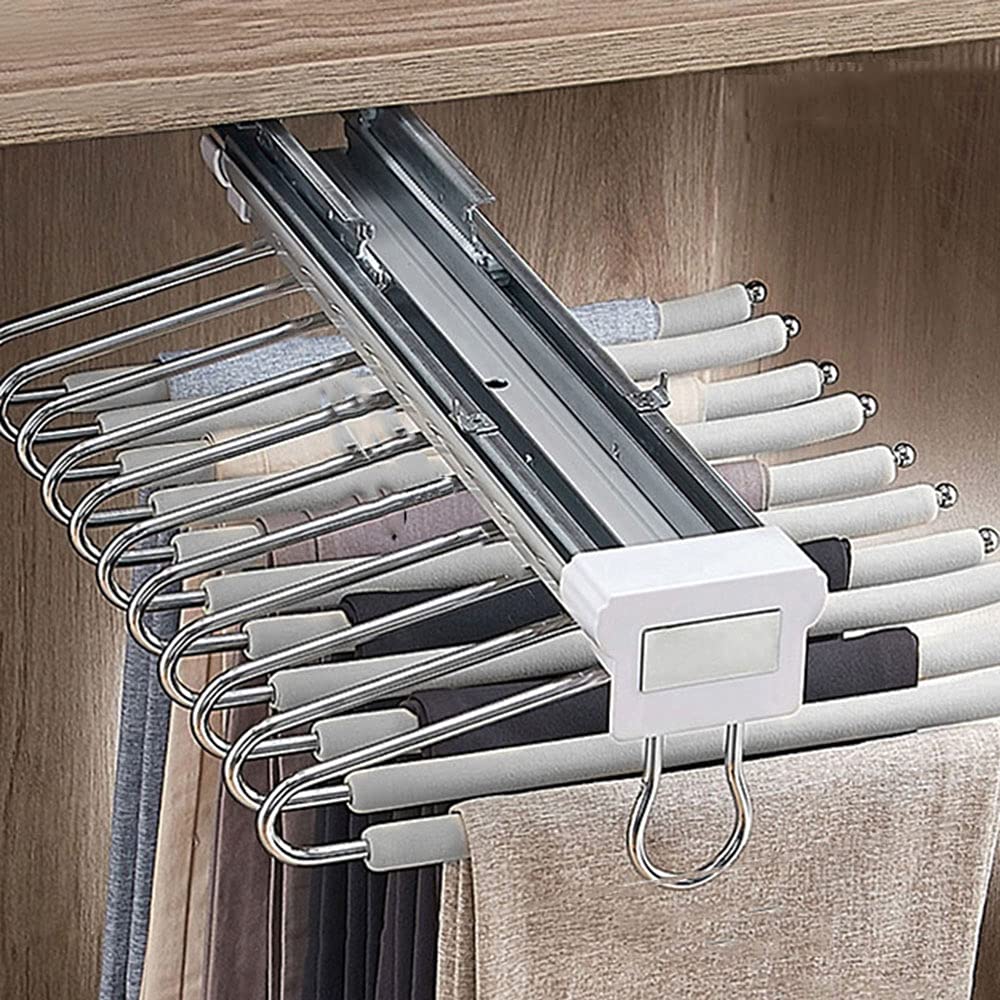 WMYYZYQ Multi-Functional Pull-Out Pants Hanger Rack - Sliding Clothes Organizer for Ties, Scarves, Jeans - Space-Saving Wardrobe Storage Solution,D