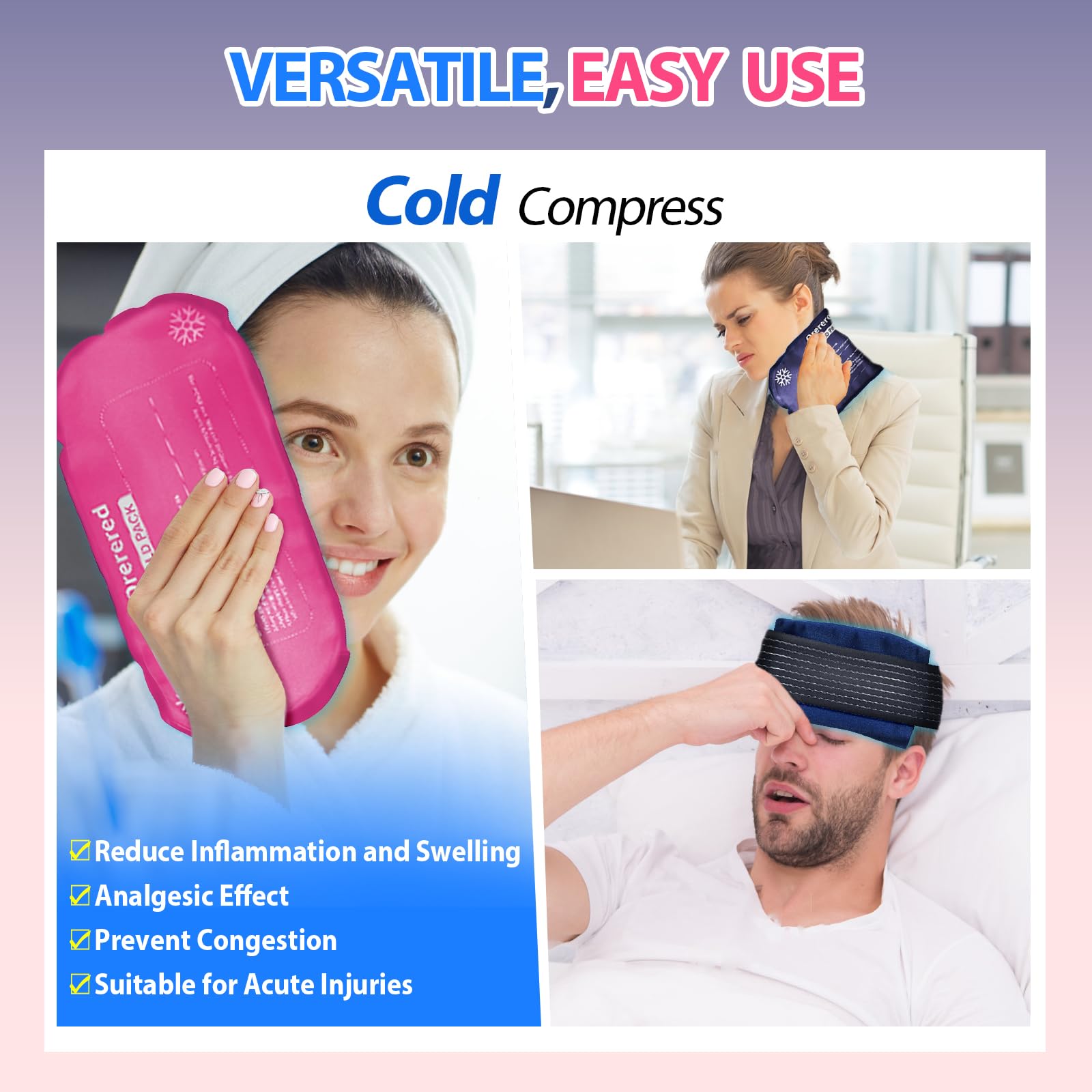 Bolsas de hielo frío reutilizables para lesiones, juego de 3 piezas de gel frío para recuperación de lesiones, alivia el dolor articular y muscular, ajustable y flexible para rodillas, espalda,