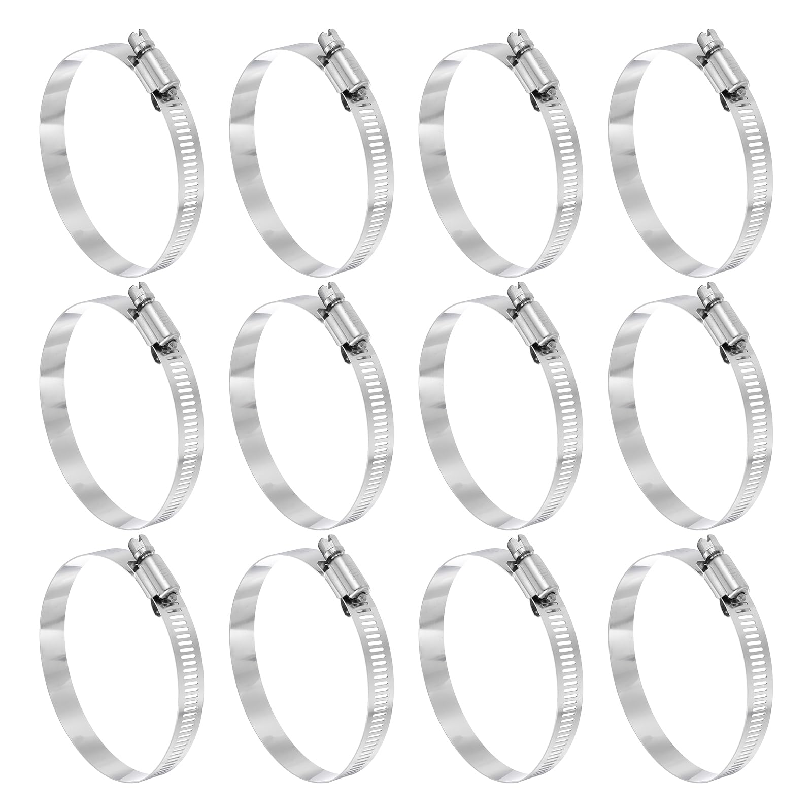 sourcing map 12 Pcs Hose Clamp 2-9/16"-3-1/2" (65-89mm) 304 Stainless Steel Adjustable Worm Gear Hose Clamp Assortment Kit for Fuel Line Pipe Plumbing Automotive Tube Mechanical