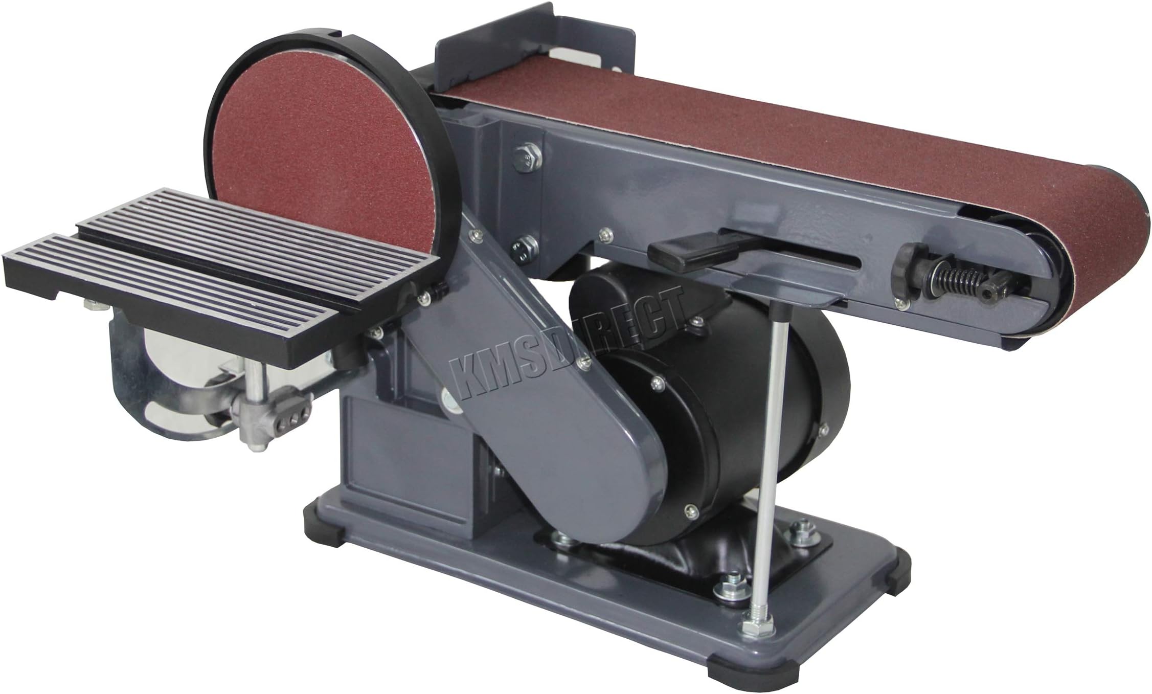 SwitZer Heavy Duty Sander Belt and Disc Bench Linisher Tilting Machine Tool Standing Grinder 375W 230V SBD01 Grey