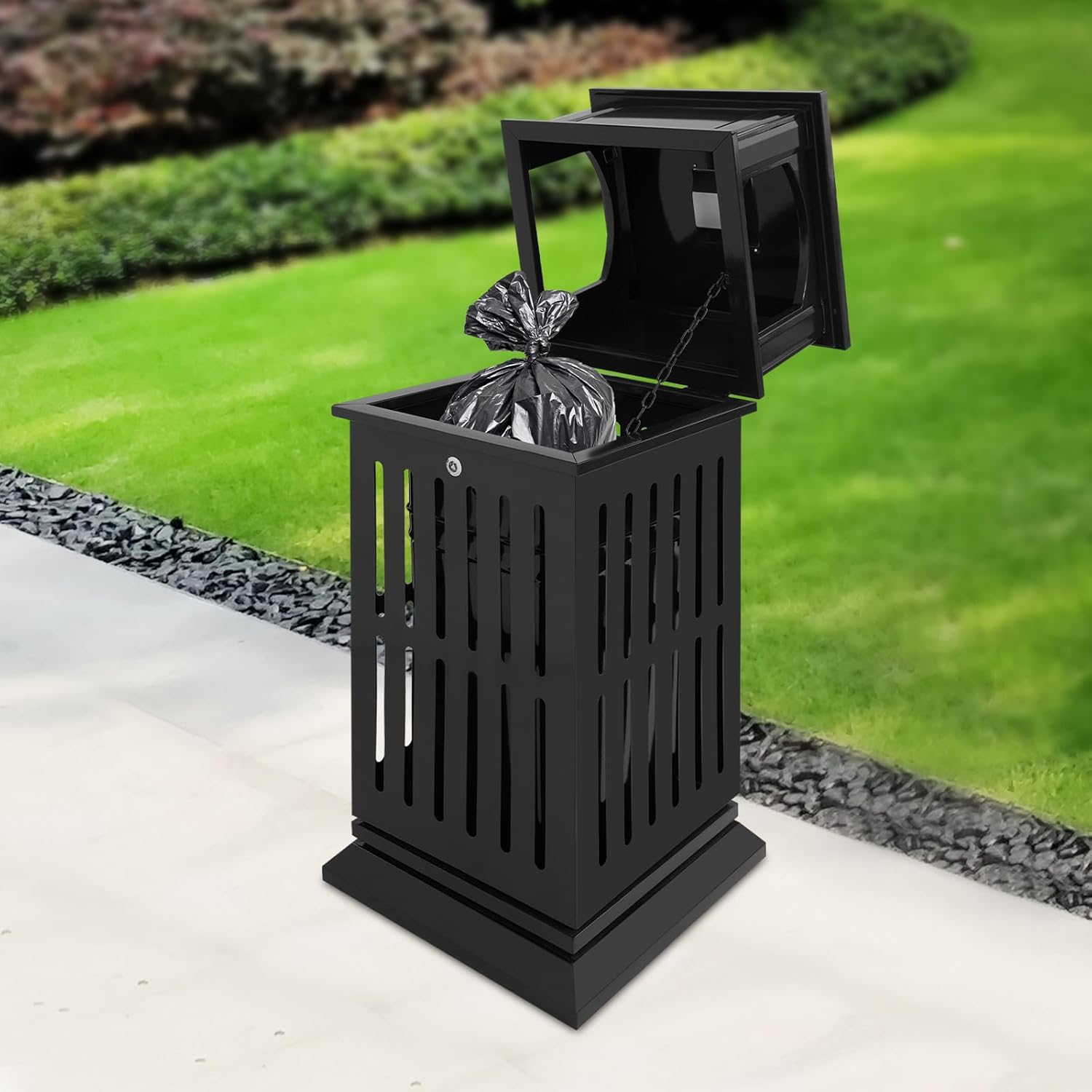 Trash Garbage Can for Indoor or Outdoor, Commercial Outdoor Trash Can, Lid Open Top Commercial Garbage Enclosure with Locking, Heavy Duty Industrial Trash Can, 15.74 x 15.74 x 35.43 in
