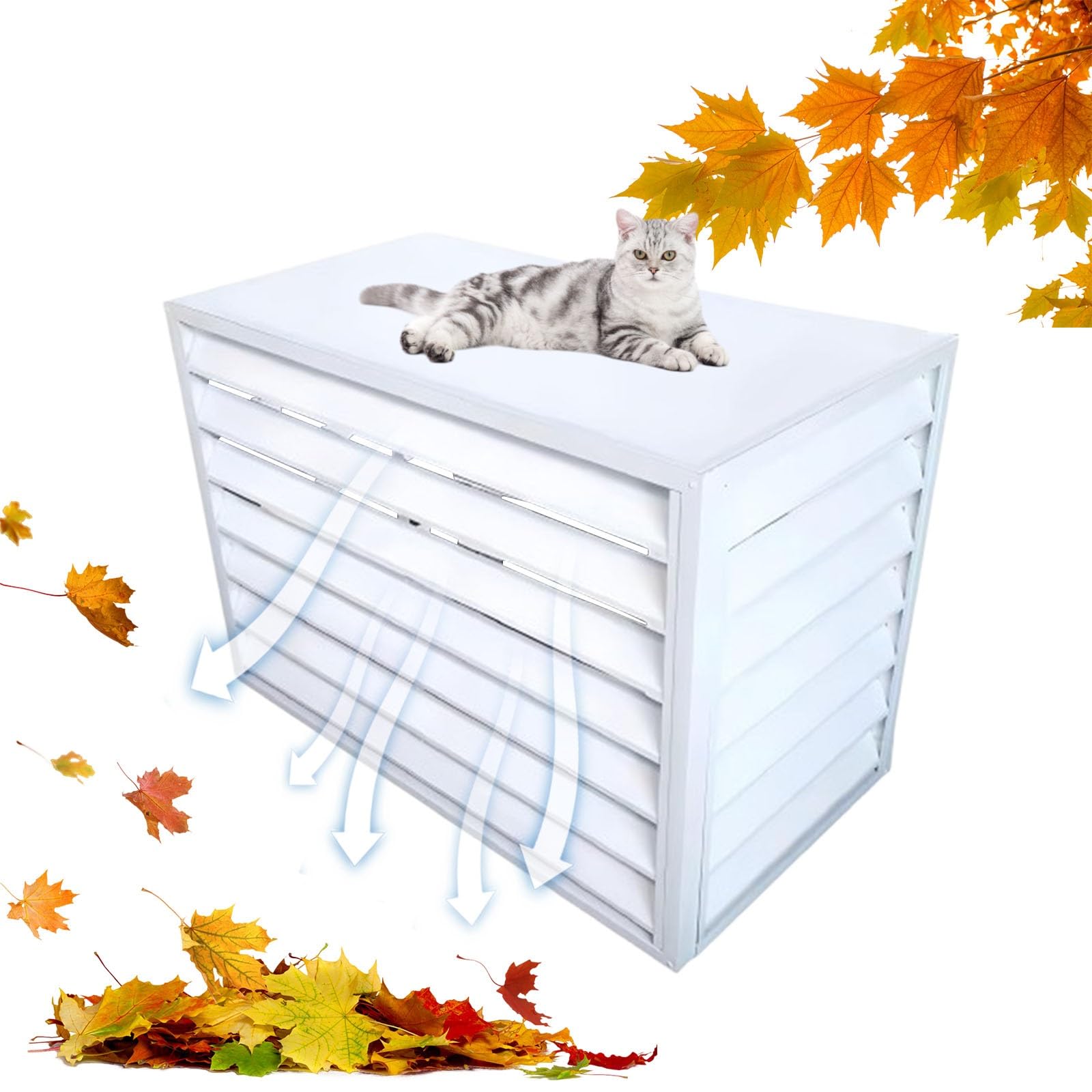 QYMYOZ Outdoor Air Conditioner Cover, Aluminum AC Unit Protector, Noise Reduction, Pet Proof, Leaf Guard, Weather Resistant, White, Fits 2-3P Units