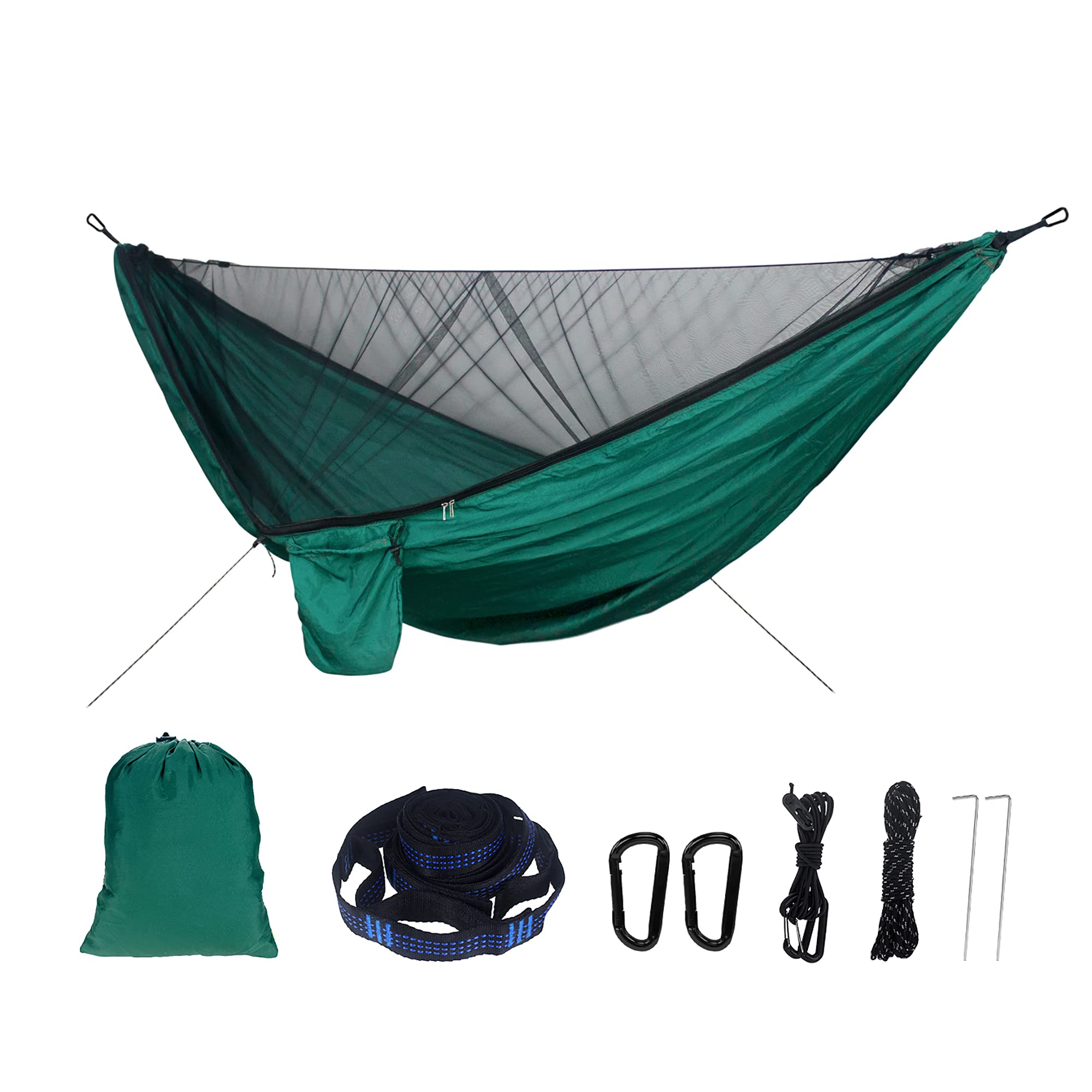 AOHSFBW Hammock Camping Portable with Net Portable Lightweight Outdoor Nylon Hammock Tree Travel with 2 Tree Straps for Backpacking, Travel, Beach, Backyard, Patio, Hiking (Green)