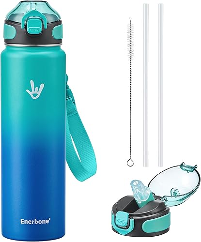 Miniatura 37 de Enerbone - Botella de agua aislada de 32 onzas, botella de acero inoxidable con correa para transporte, diseño de aislamiento al vacío de doble para