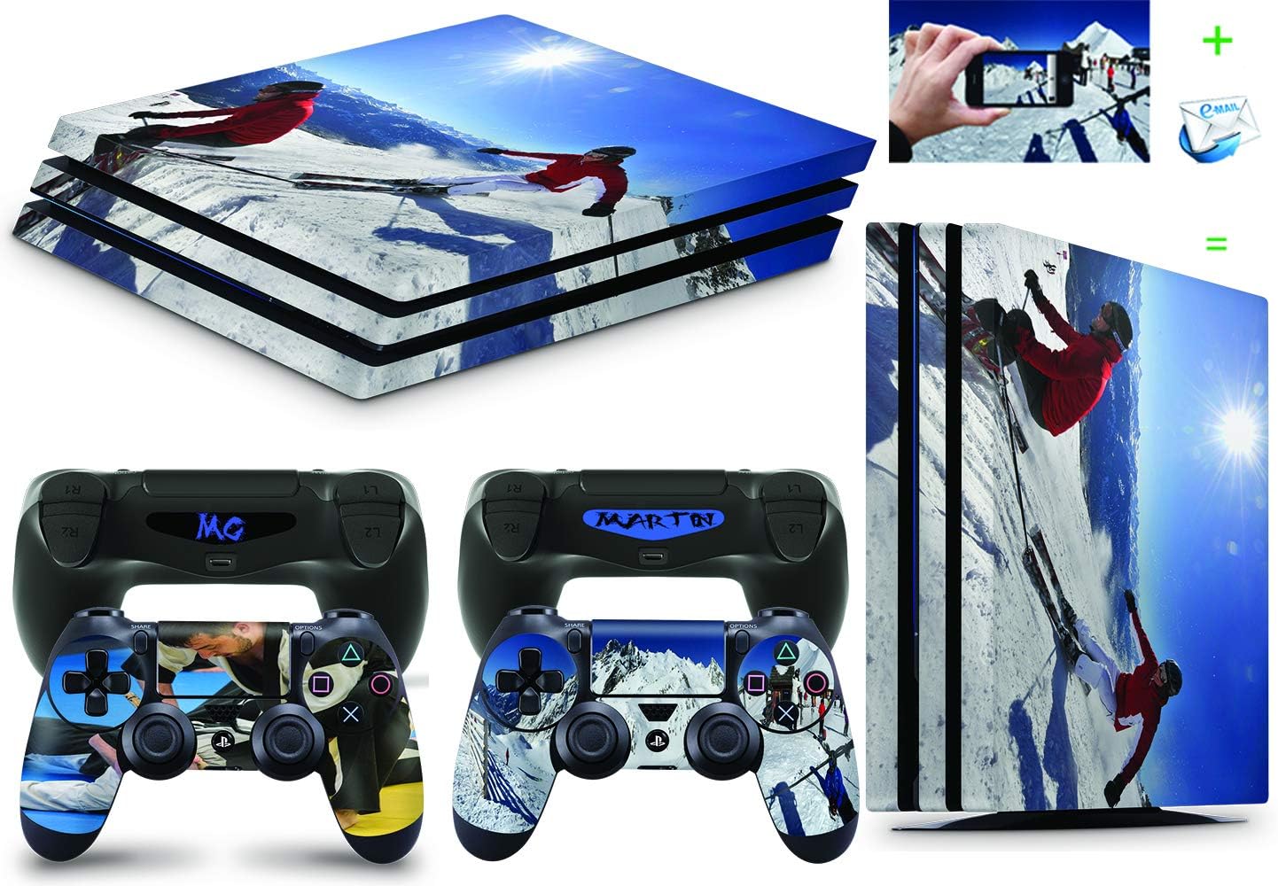 PS4 PRO Console Personalised Custom Skin Decal Vinal Sticker + 2 Controller Skins Set