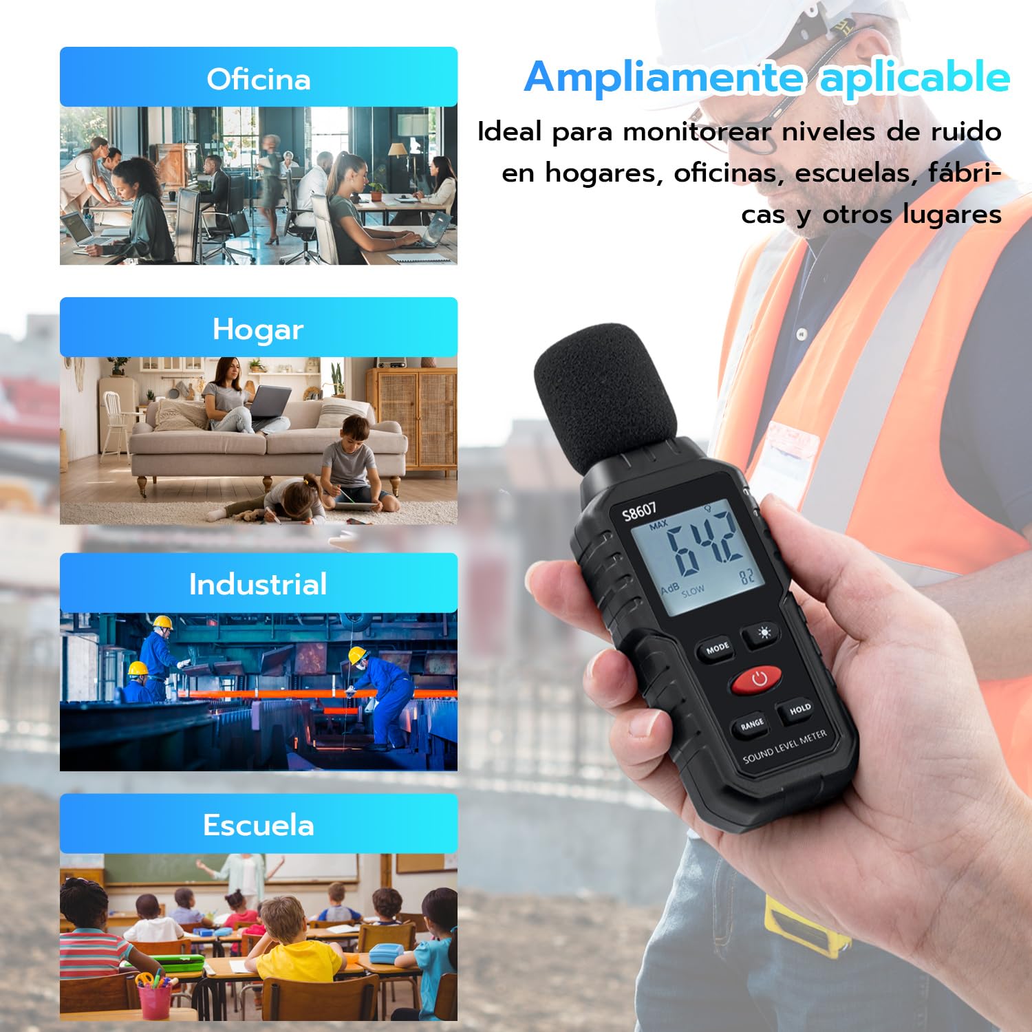 Mcbazel Digital Medidor de Decibelios, 30-130dB Medidor de Decibelios de Ruido con Pantalla LCD Digital Retroiluminada, Medidor de Sonido Portátil para Uso Industrial y Escolar