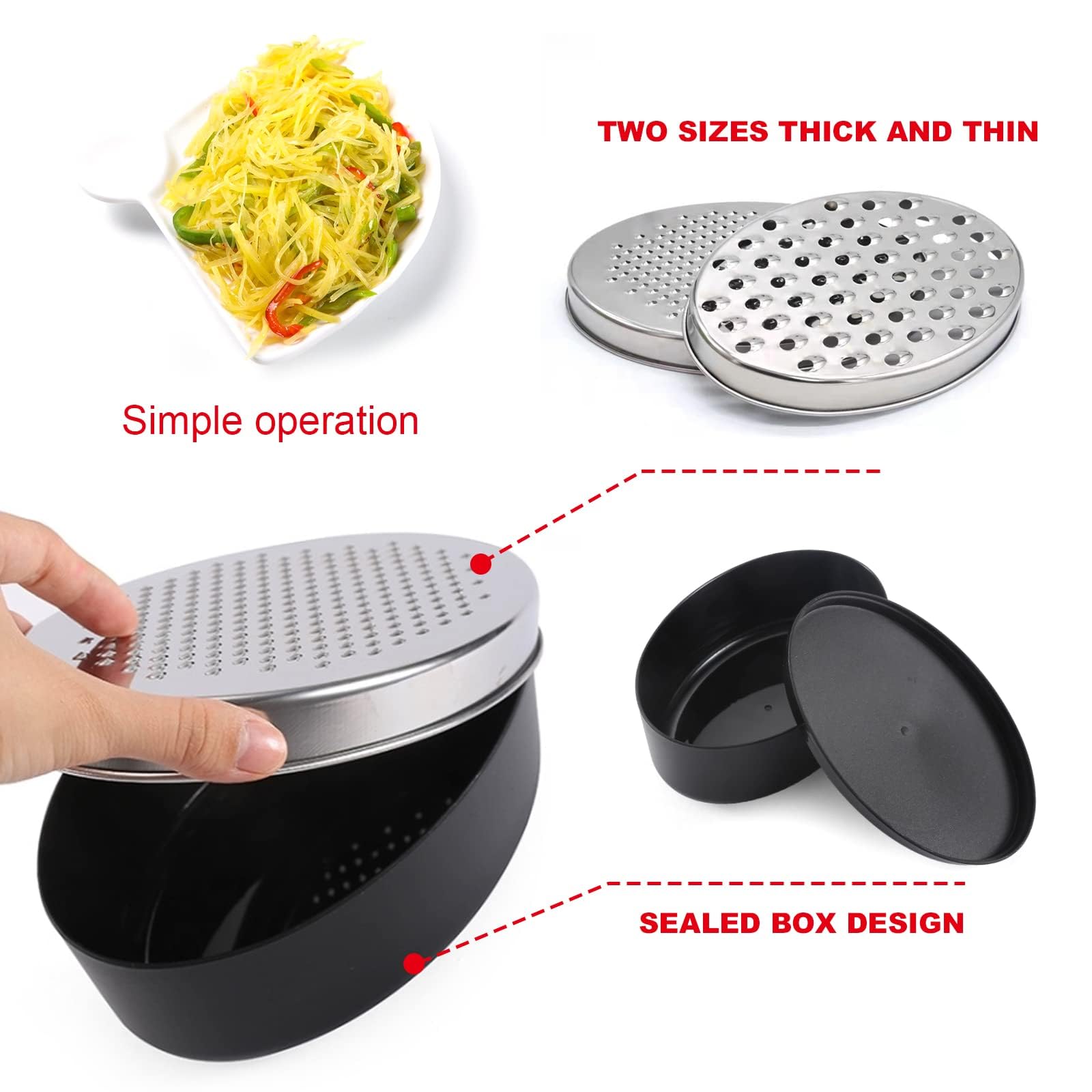 Cheese Grater with Container and Lid, Graters for Kitchen Box Grater with 2 Size Lid - Image 3