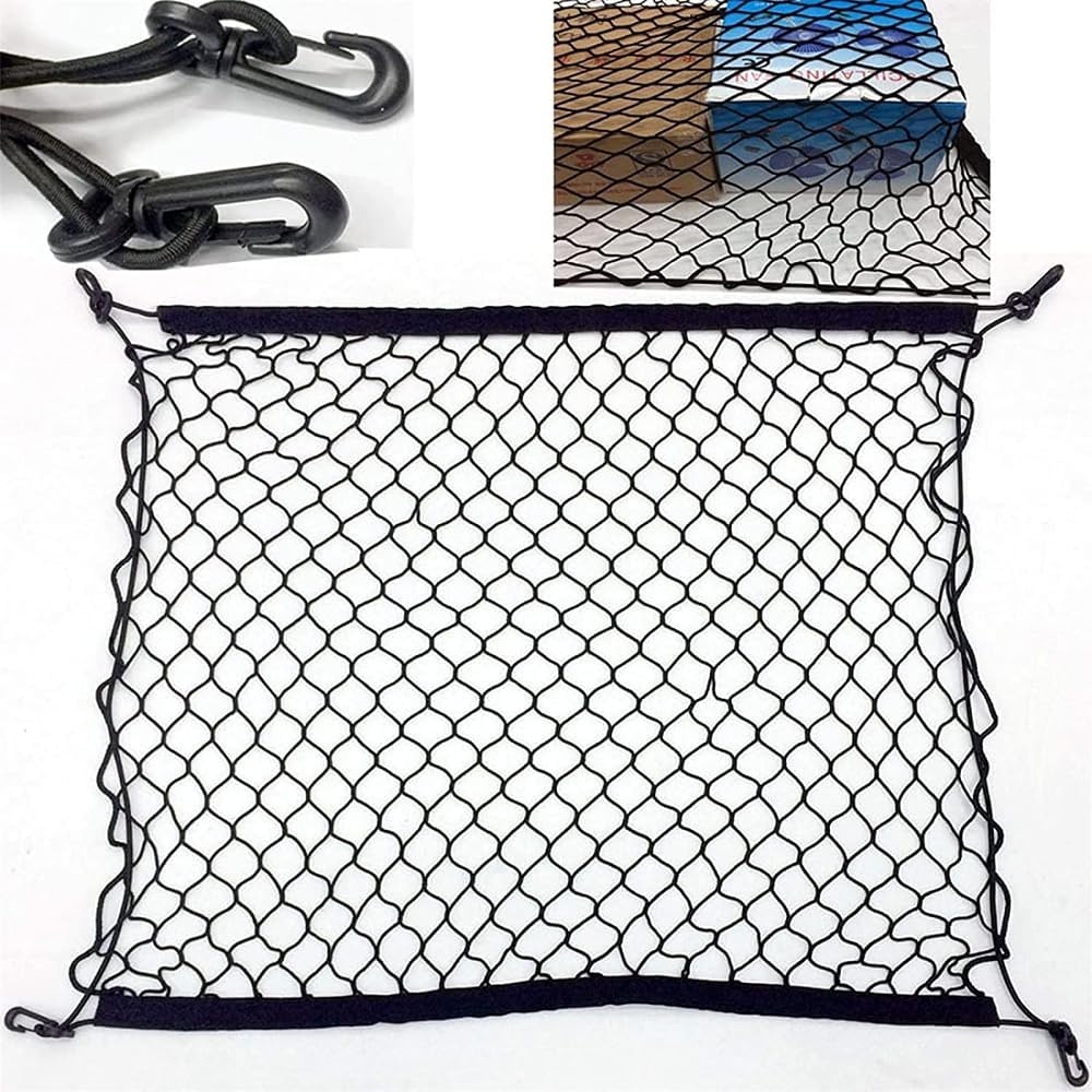 Joyzzz Cargo Net Heavy Duty, Adjustable Elastic Cargo Net Trunk Bed Organizer with 4 Hooks, Highly Elastic Heavy Duty Cargo Net, Car Storage Bag, Car Ceiling Cargo Net for SUVs, Cars and Trucks