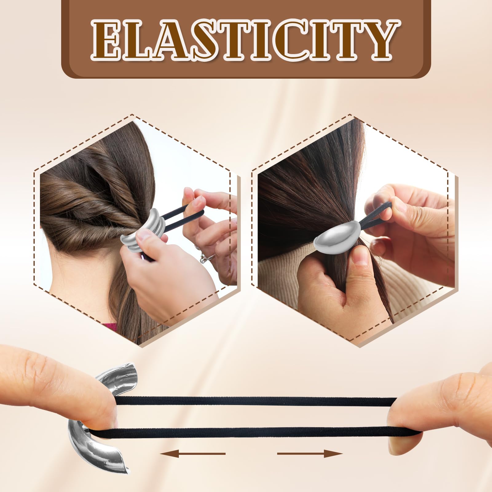 TOAOB Pack of 5 Geometric Elastic Hair Ropes Silver Metal Hair Bobbles Elastic Hair Cuffs Ponytail Hair Cuffs - Image 3