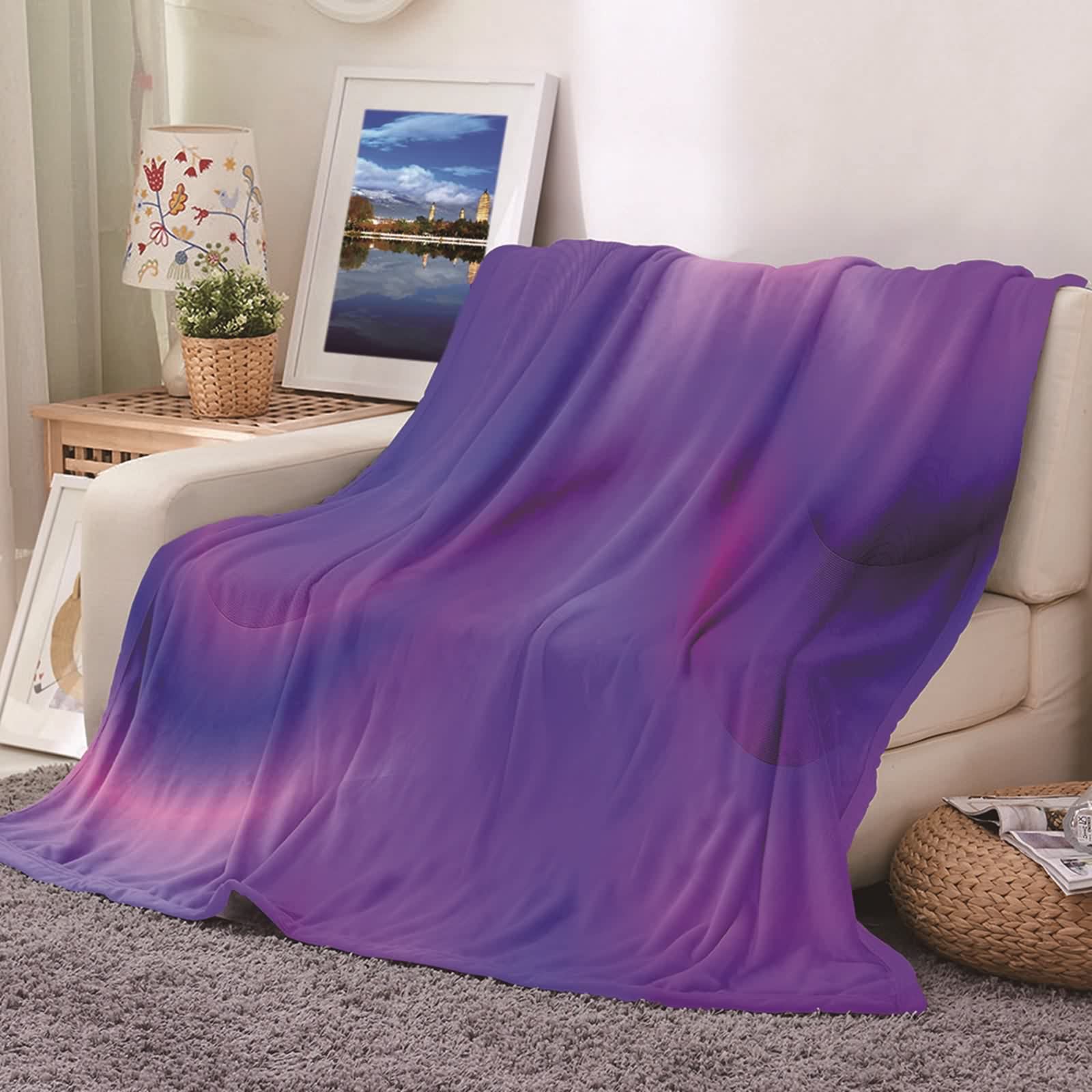 Couverture chaude hiver en flannel KnSam 180x220cm violette