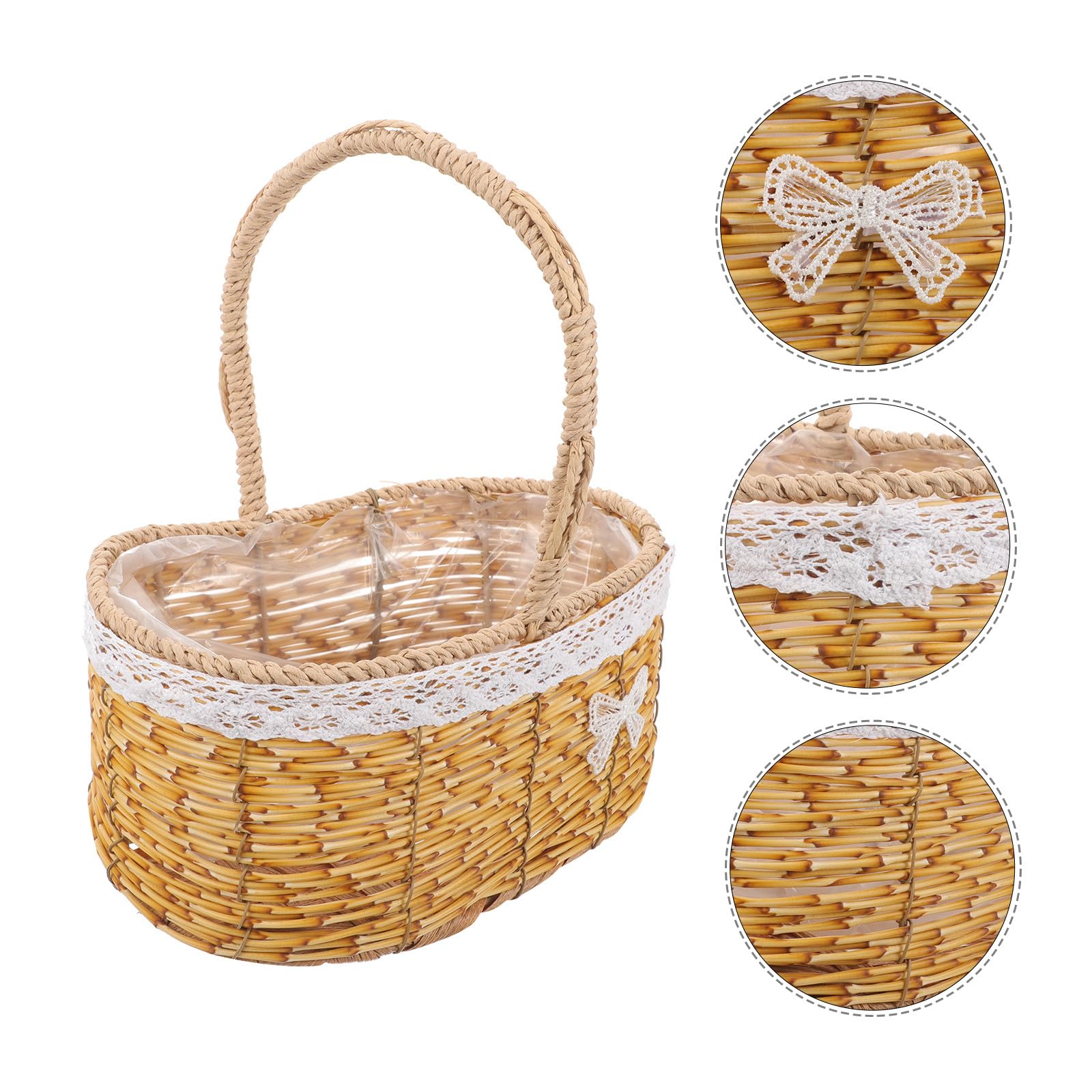 DECHOUS Eleganter Handkorb für Blumen mit Khaki Farbe Leichtes und Bruchsicheres Design aus Pp und Eisen Einzigartig Gewebt für Garten und Balkon Dekoration