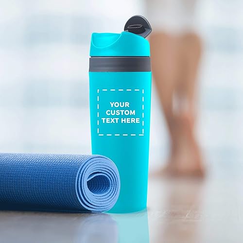 Miniatura 7 de DISCOUNT PROMOS Tazas de viaje personalizadas de 16 onzas con cierre a presión, paquete de 10, texto personalizado, logotipo, verde azulado
