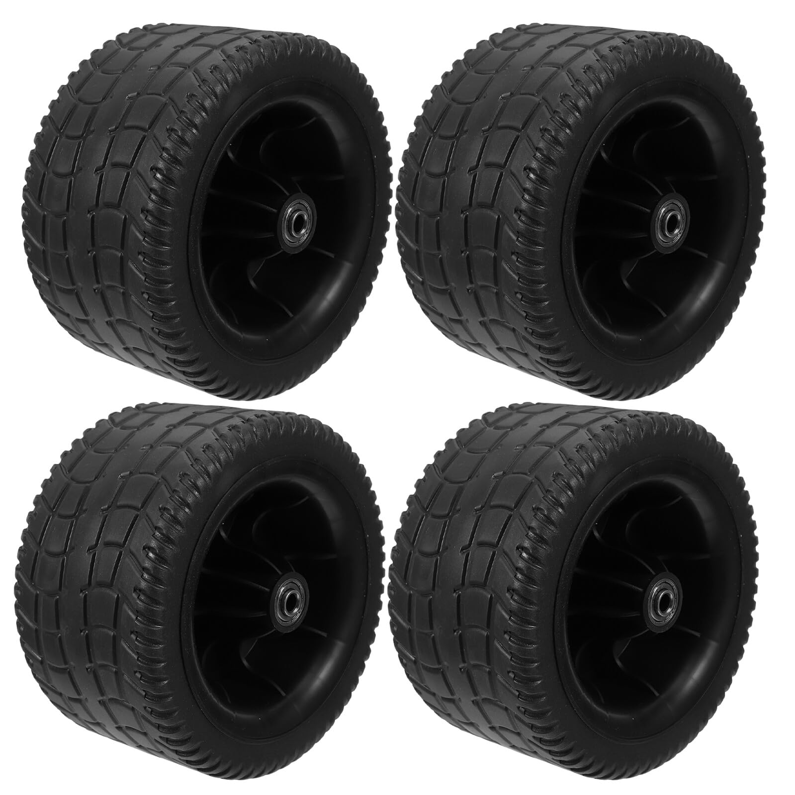 Ruedas de Repuesto para Cortacésped de 4 Piezas, Goma Negra | 7 Pulgadas con Rodamiento, Orificio de 8mm, para Carro Utilitario y Remolque de Jardín