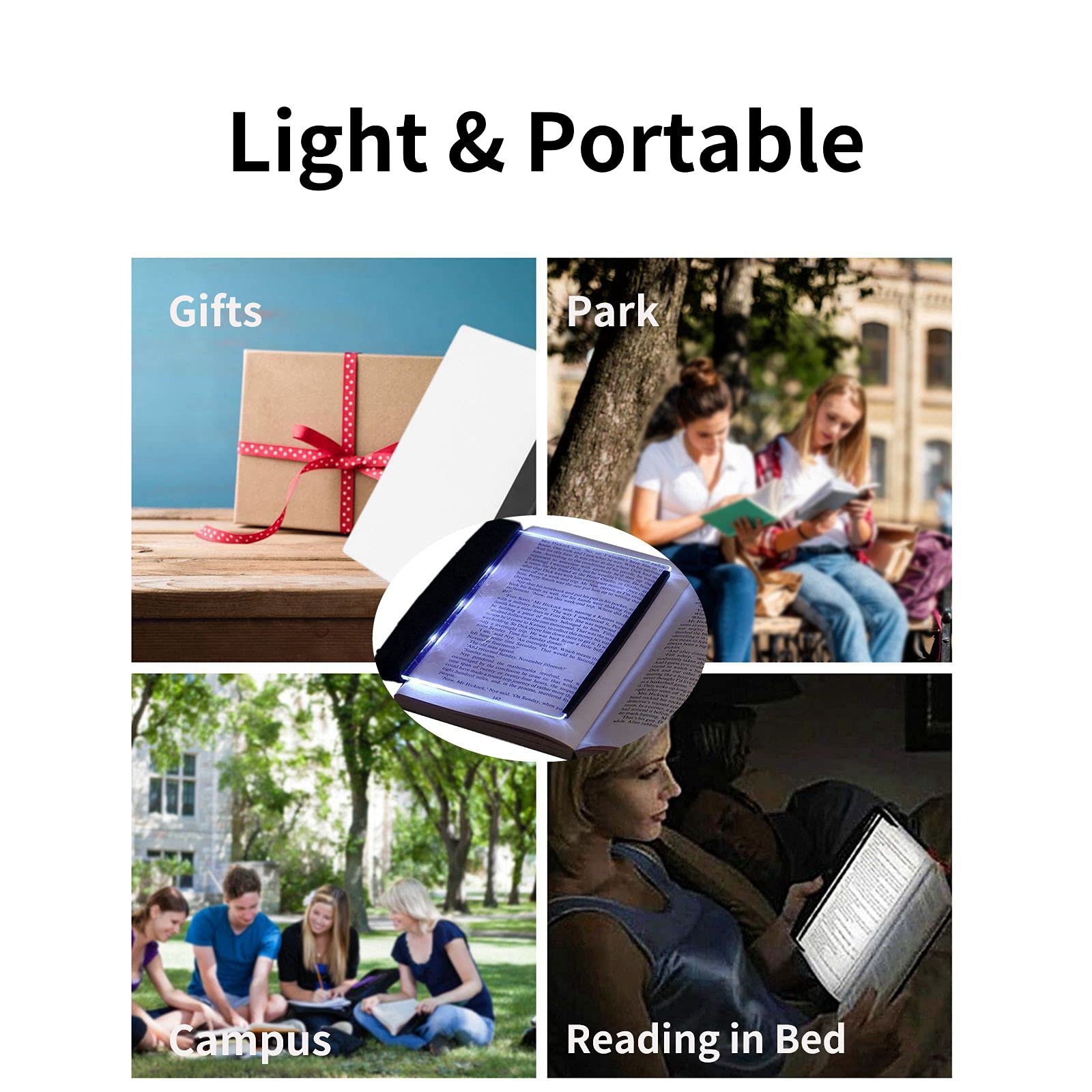 ASHATA Lightwedge lampka do czytania w łóżku, z regulacją jasności, mniejszy rozmiar, lekko przewracające się strony