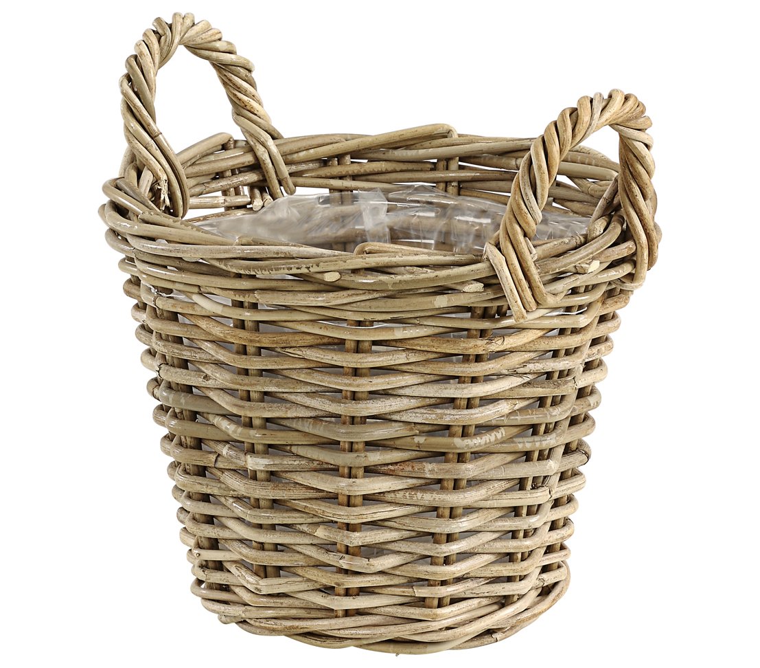 Cesta de mimbre Dehner con asas, Ø 40 cm, altura 30 cm, trenza de ratán, gris / marrón