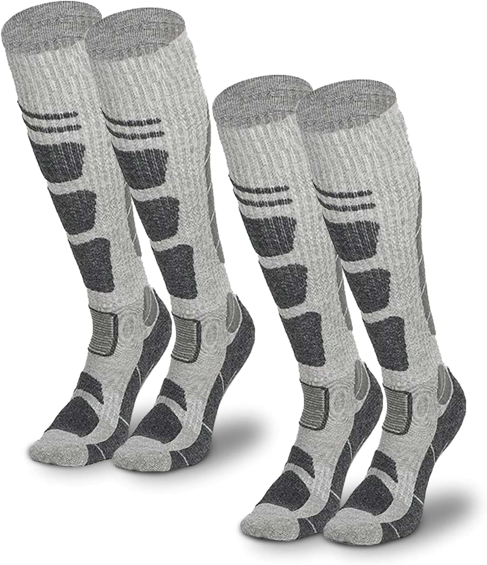 Excefore Merino Wool Ski Socks, 2 Pairs Thermal Knee High Warm Socks for Snowboarding, Hiking, Cold Weather, Snow, Hunting Non-Slip