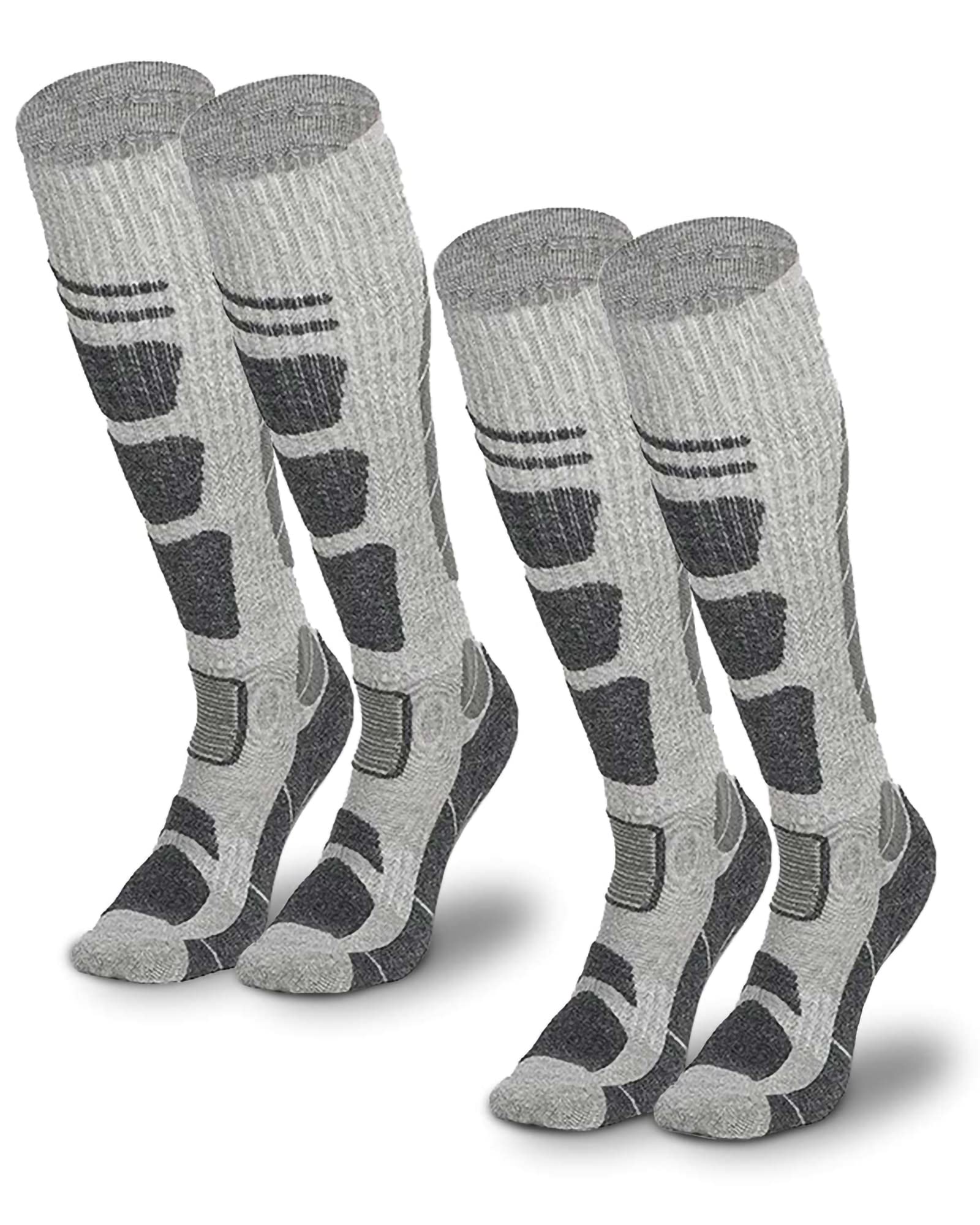 Excefore Merino Wool Ski Socks, 2 Pairs Thermal Knee High Warm Socks for Snowboarding, Hiking, Cold Weather, Snow, Hunting Non-Slip, Gray