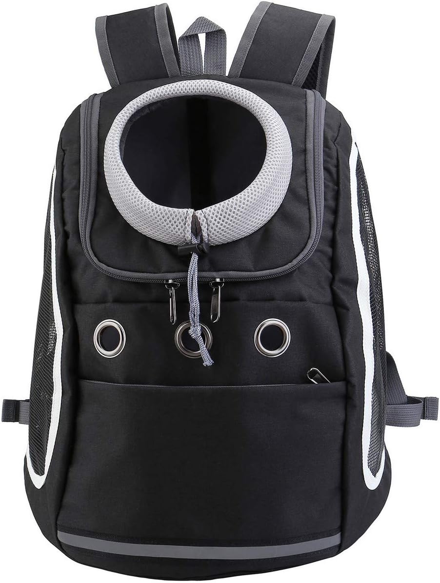 MogokoComfortable Dog Cat Carrier Backpack, Puppy Pet Front Pack with Breathable Head Out Design and Padded Shoulder for Hiking Outdoor Travel (13.7"(L)*10.2"(W)*14.5"(H), Black)