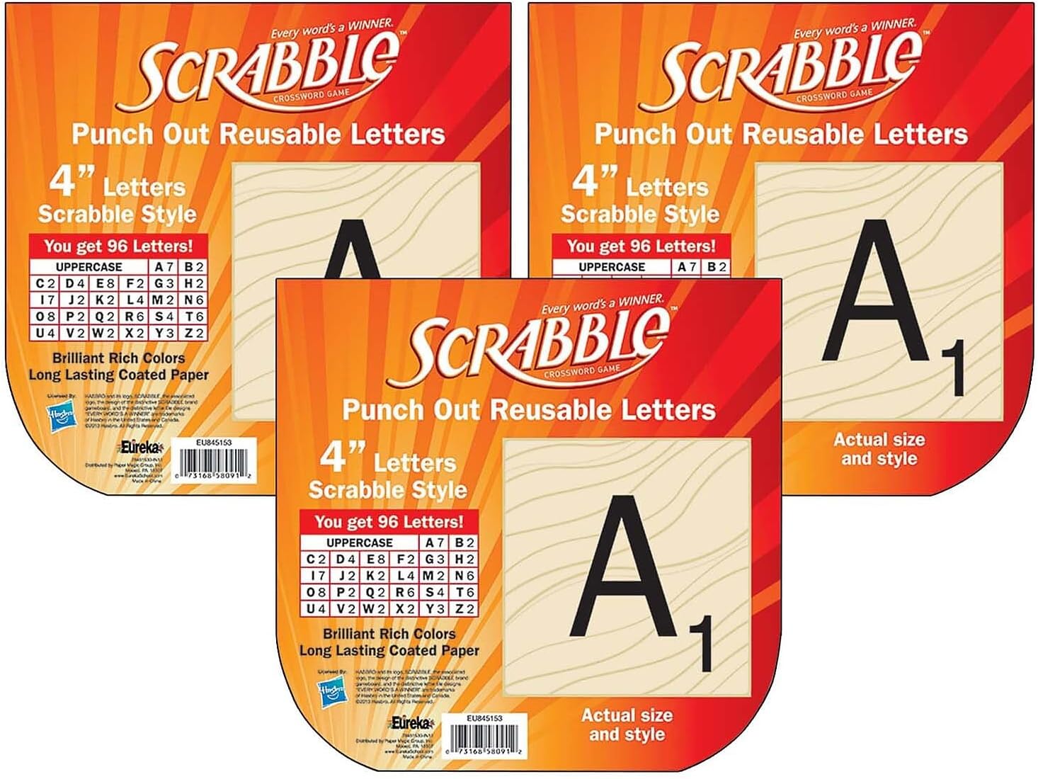 Eureka Scrabble 4inch Reusable Punch Out Letters, 96 Per
