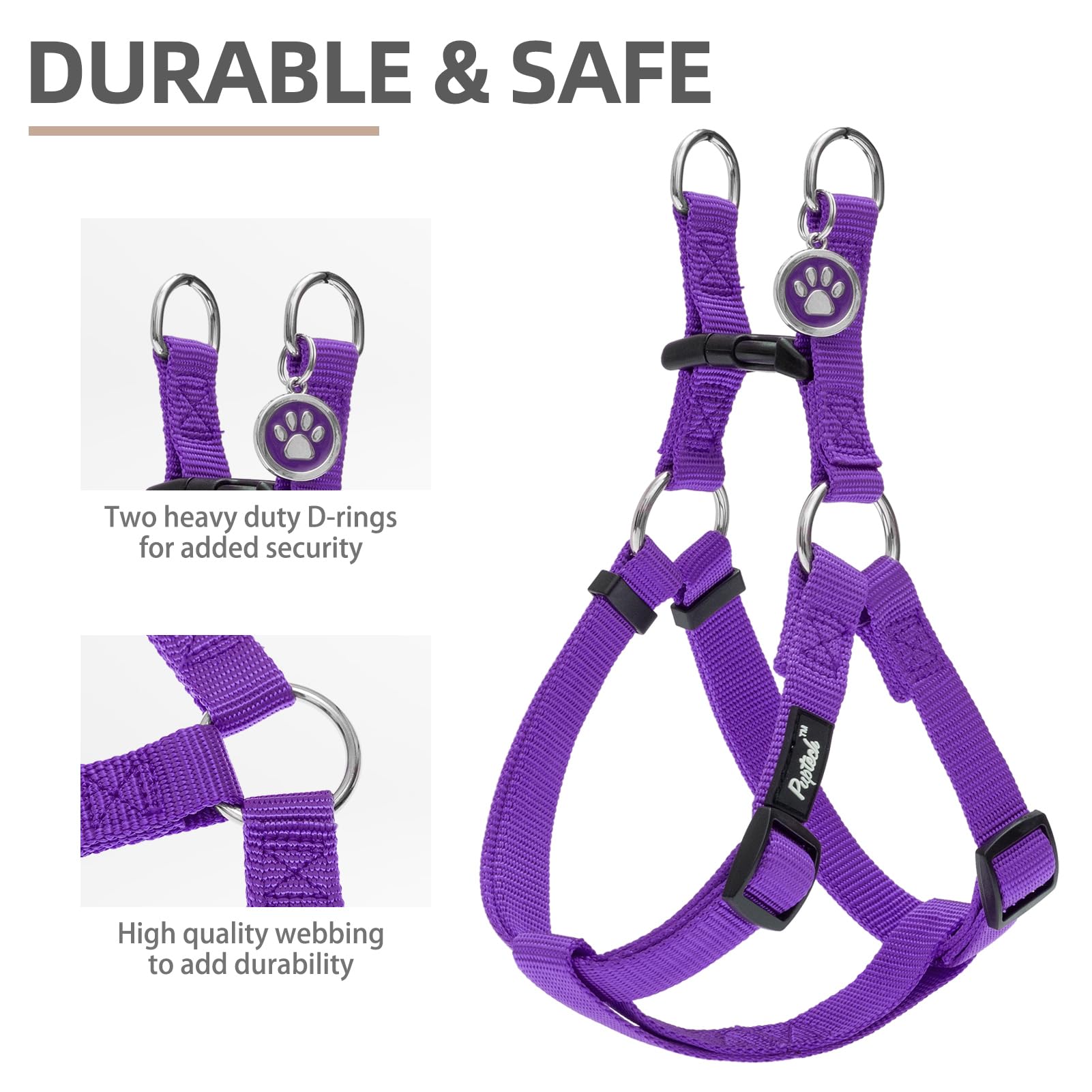 PUPTECK Step-in Dog Harness Medium Dog, Anti Pull Adjustable Dog Halter Easy Control for Walking, Purple, XS - Image 3