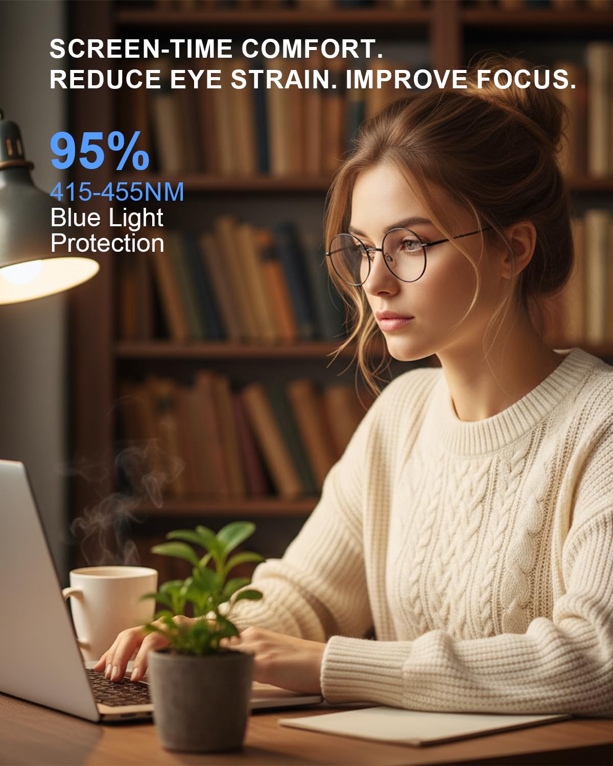 Brigtlaiff Gafas redondas de bloqueo de luz azul para hombres y mujeres, lentes de TV para juegos de computadora, antifatiga ocular con marco de metal, A. Marco negro con funda para gafas
