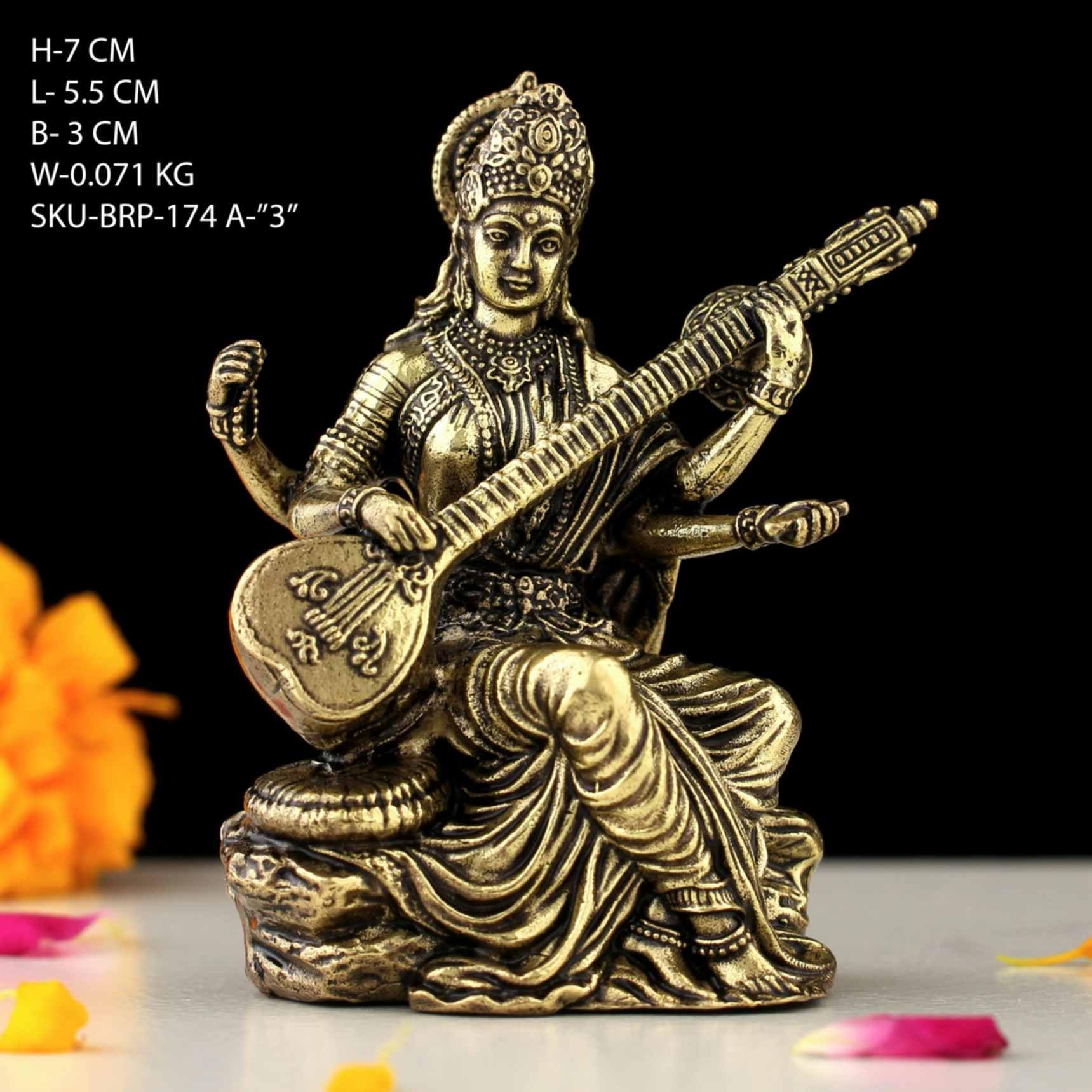 Saraswati Statue - Brass Goddess Idol for Home -2