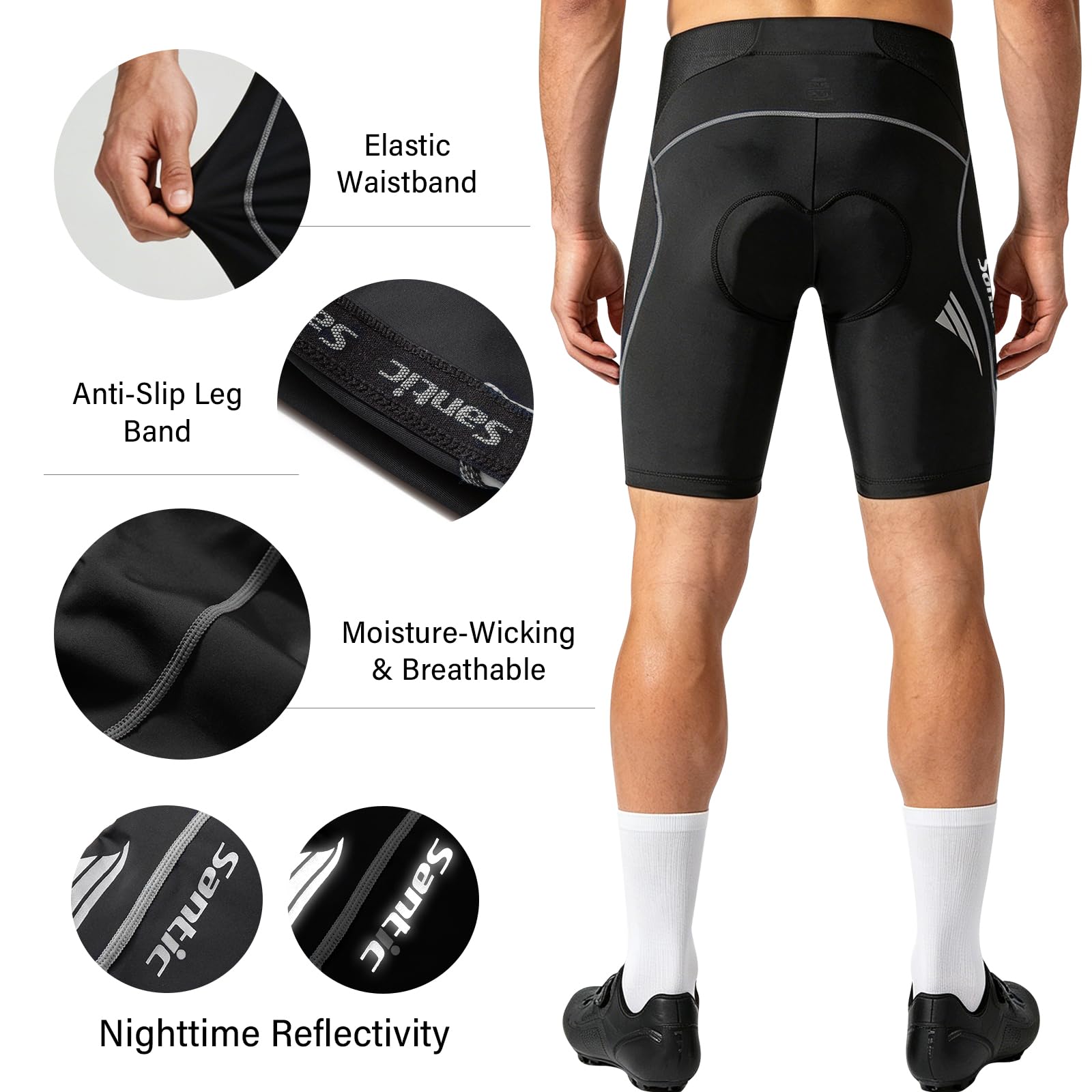 Santic Pantaloncini da ciclismo da uomo per ciclismo, pantaloni da bicicletta aderenti 4D Coolmax imbottiti