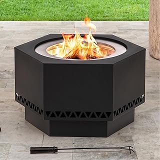 Sunjoy Fire Pit Smokeless 28 in. Hexagonal Outdoor Fire Pit, Patio Wood ...