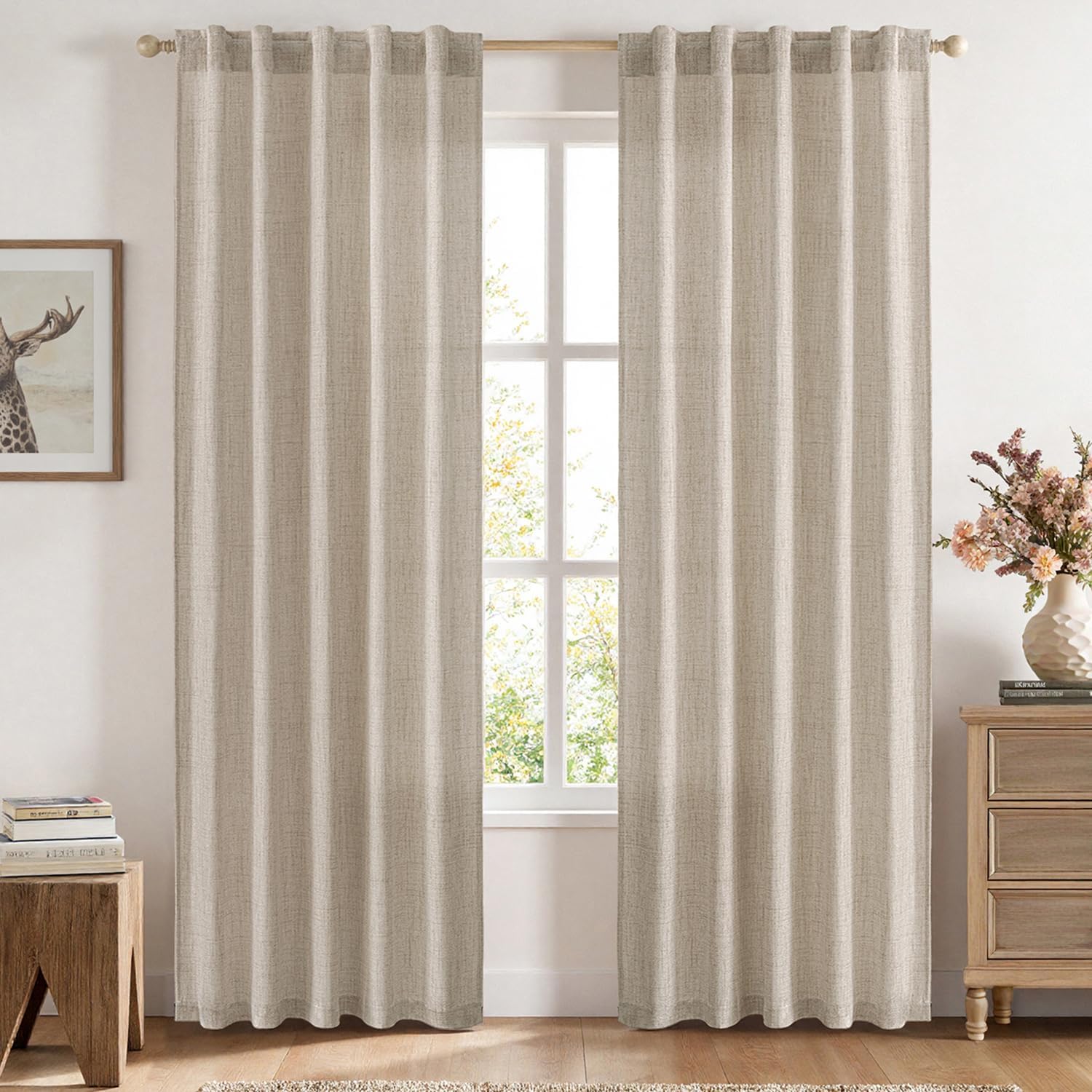 MIULEE Faux Linen Curtains 84 Inch Length 2 Panels Natural Khaki Semi Sheer Curtain with Back Tab Rod Pocket, Light Filtering Window Privacy Burlap Drapes for Living Room Bedroom 42W x 84L 42"W x 84"L (Pack of 2) Khaki