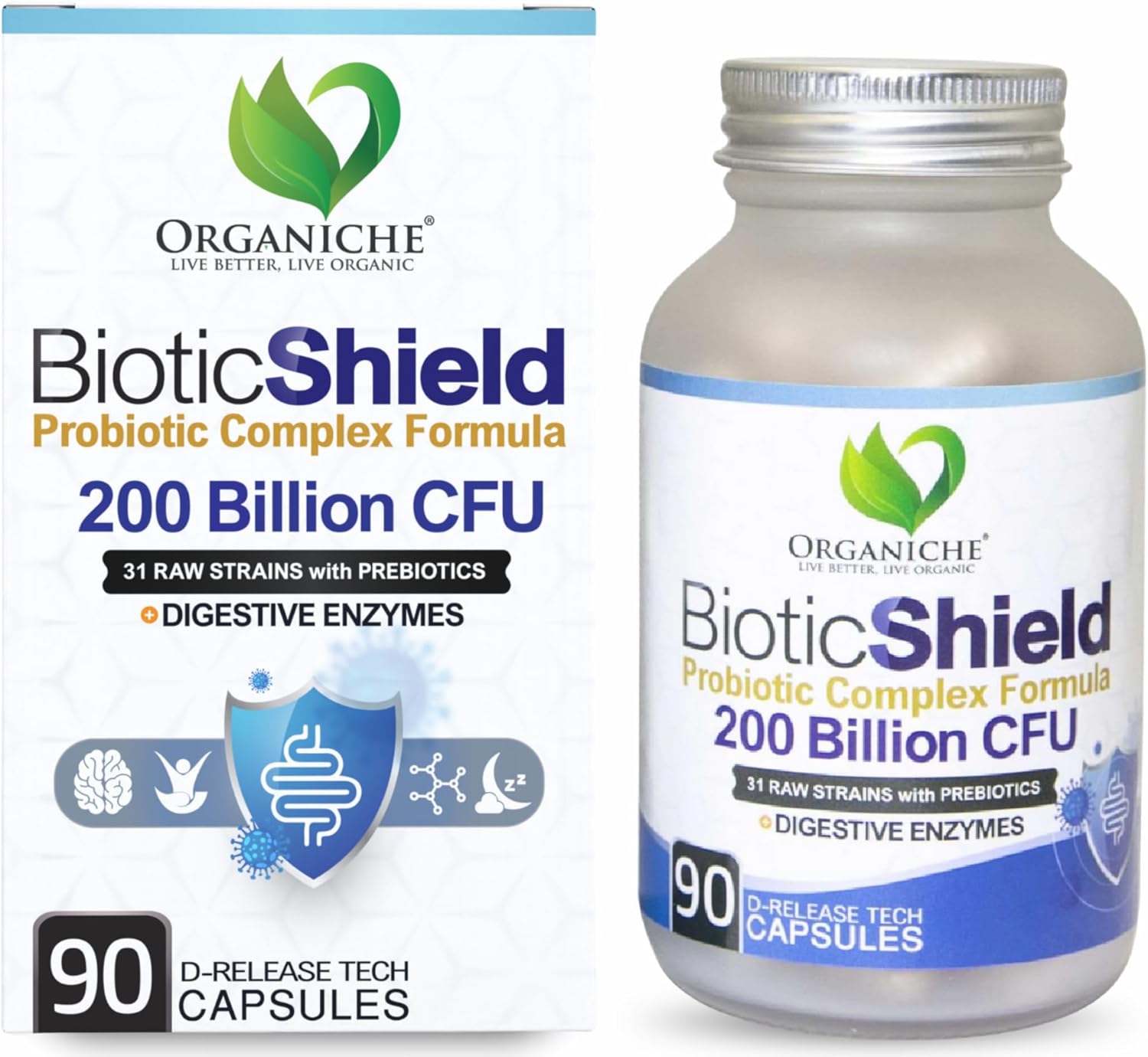 BioticShield™ Probiotic for Women & Men - 200 Billion CFU, 31 Strains + Prebiotics & Digestive Enzymes | Gut, Digestive & Immune Health Support | Helps with Occasional Gas & Bloating