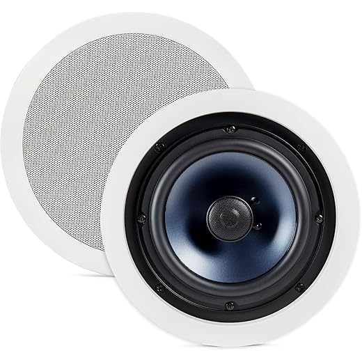 Polk Audio RC60i 2-way Premium In-Ceiling 6.5" Round-Speakers (Pair), Perfect -for Damp-and Humid Indoor/Outdoor Placement, (White, Paintable Grill)