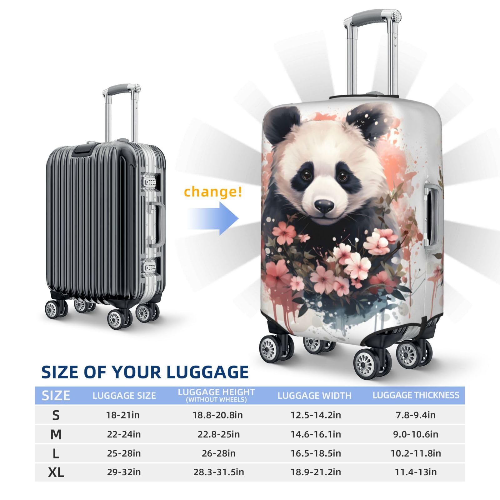 Kofferabdeckungen, Kofferschutzhülle mit Blumen-Panda-Motiv, 18–32 Zoll(M)