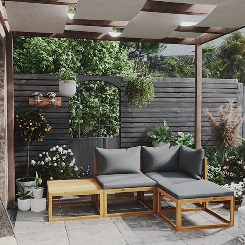 Garden Lounge Set, Dark Grey Cushions, Solid Acacia Wood, Oiled