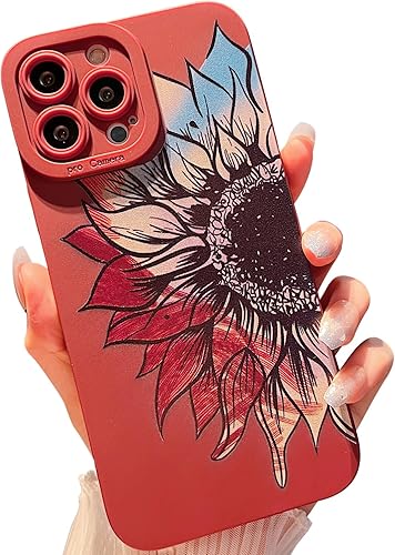 MINSCOSE Funda compatible con iPhone 13 Pro Max, bonito diseño pintado de girasol, delgada, suave, silicona líquida, floral, lisa, protección de