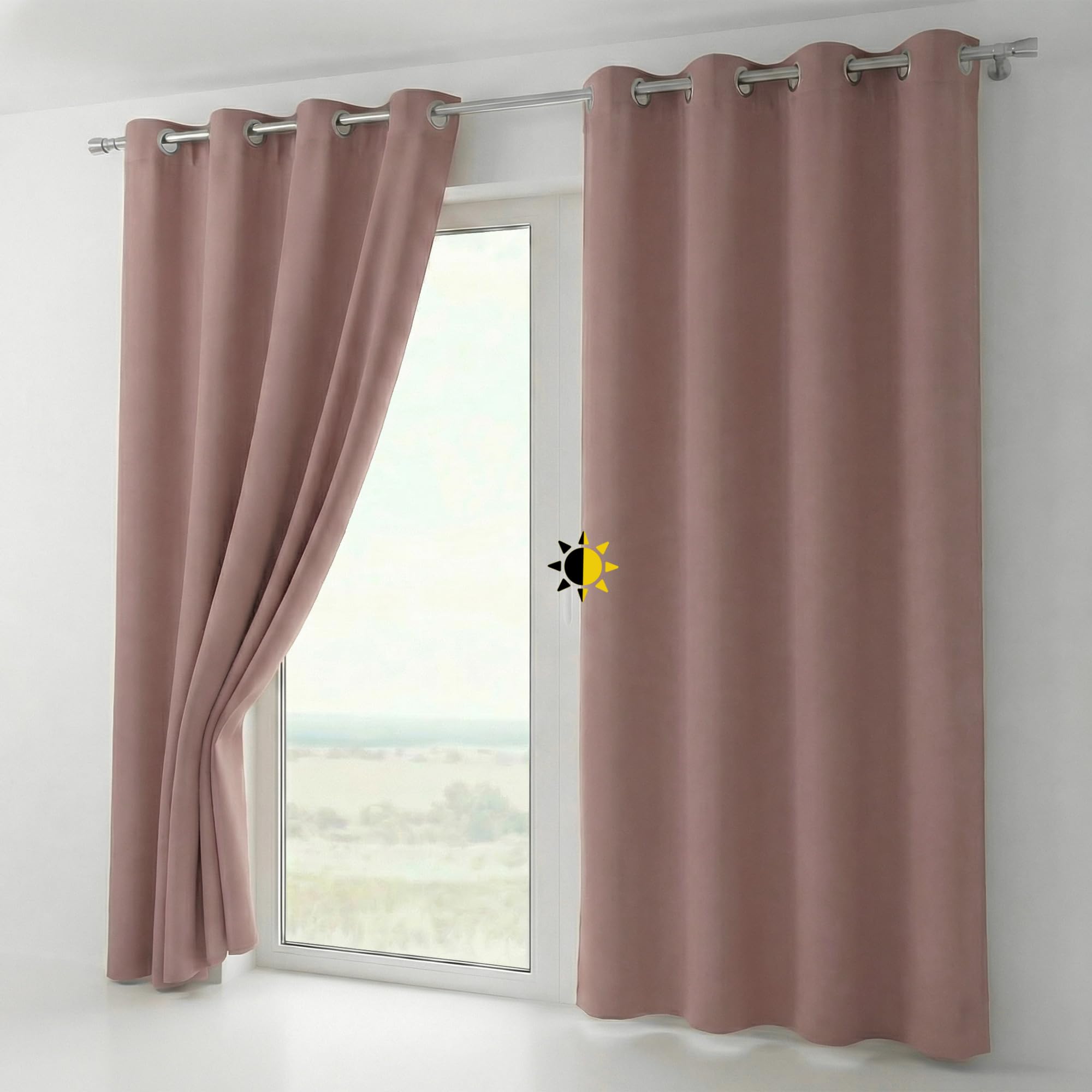 Beautex Antique Pink Blackout Curtain With Eyelets, Blackout Eyelet Curtain, Opaque, Darkening, Choice Of Sizes And Colours (Width: 300 Cm, Height: 245 Cm, Dusky Pink)