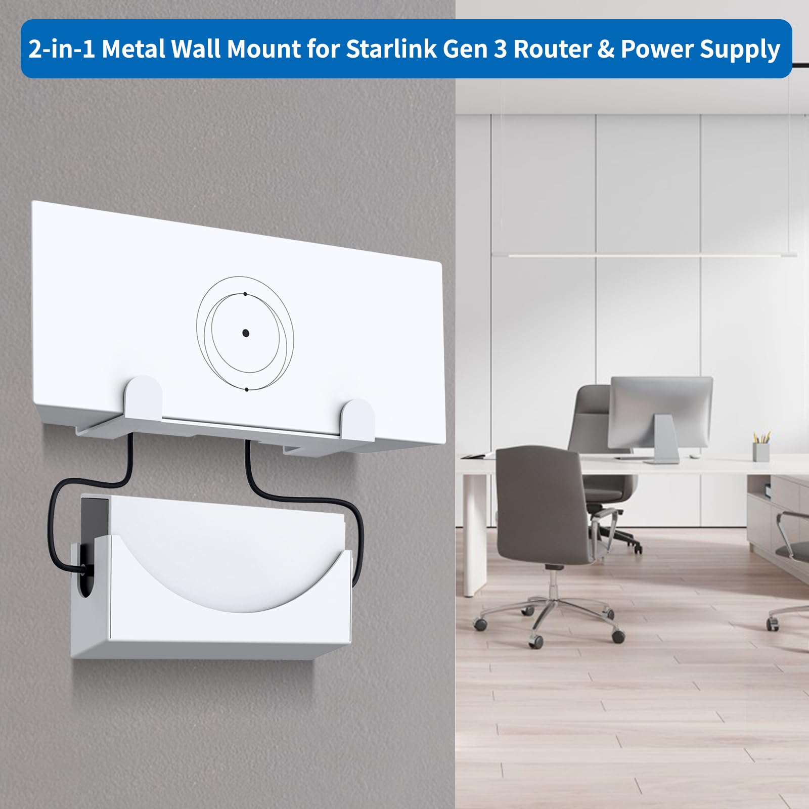 Aiyibety Starlink Gen 3 Mount, Metal Wall Mount for Starlink Gen 3 Router/V3 Starlink Standard Dish Mounting Kit Starlink Gen 3 Power Supply-Durable Metal Mounting Kit Set, White