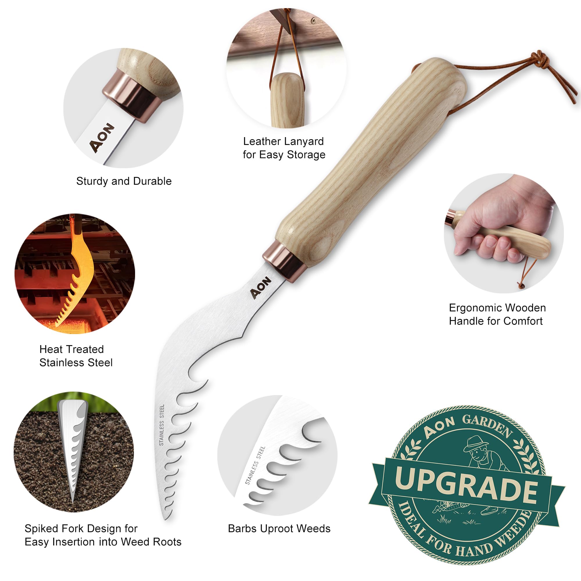 AON 2-Pack Sarchiatore per Erbacce Estirpatore Erbacce Manuale Set - Realizzati in Acciaio Termotrattato con Manici Frassino Ergonomici, Perfetti per Giardini e Prati Eliminare Erbacce e Radici