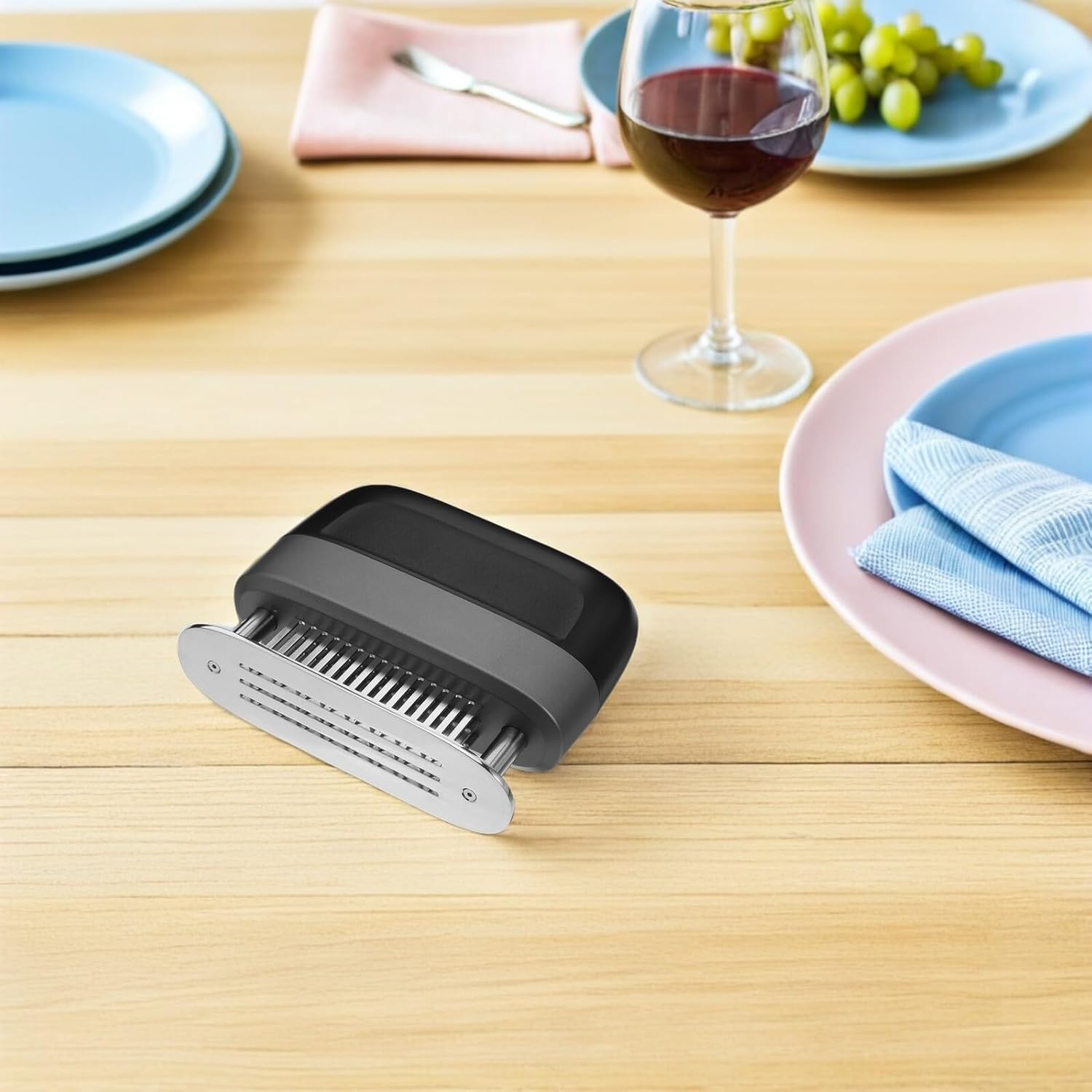 Uonlytech Stainless Steel Meat Needle Tenderizer Tool with Ultra Sharp Blades, Handheld Beef Steak Tenderizing Gadget for Kitchen Cooking and Home Use, Black Handle