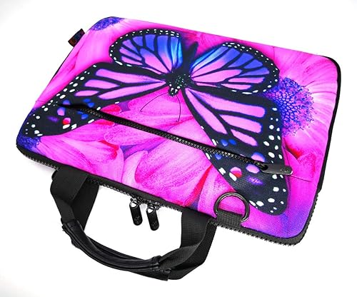 Miniatura 6 de icolor 14.5-15.6 pulgadas lona portátil manga bolsa mensajero hombro caso - mariposa púrpura