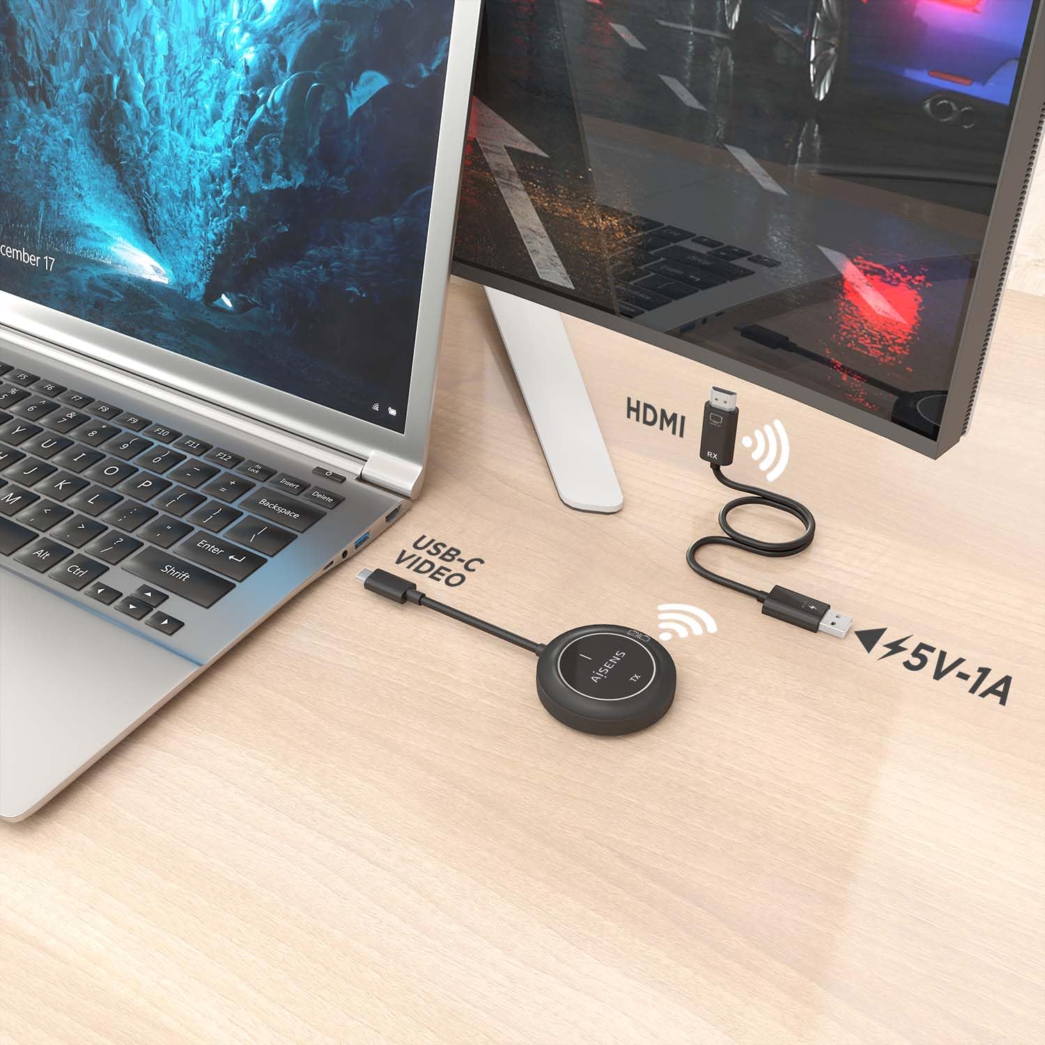 AISENS - ASWL-H2KC30M003-BK - USB-C A HDMI INALAMBRICO 1080P 30M